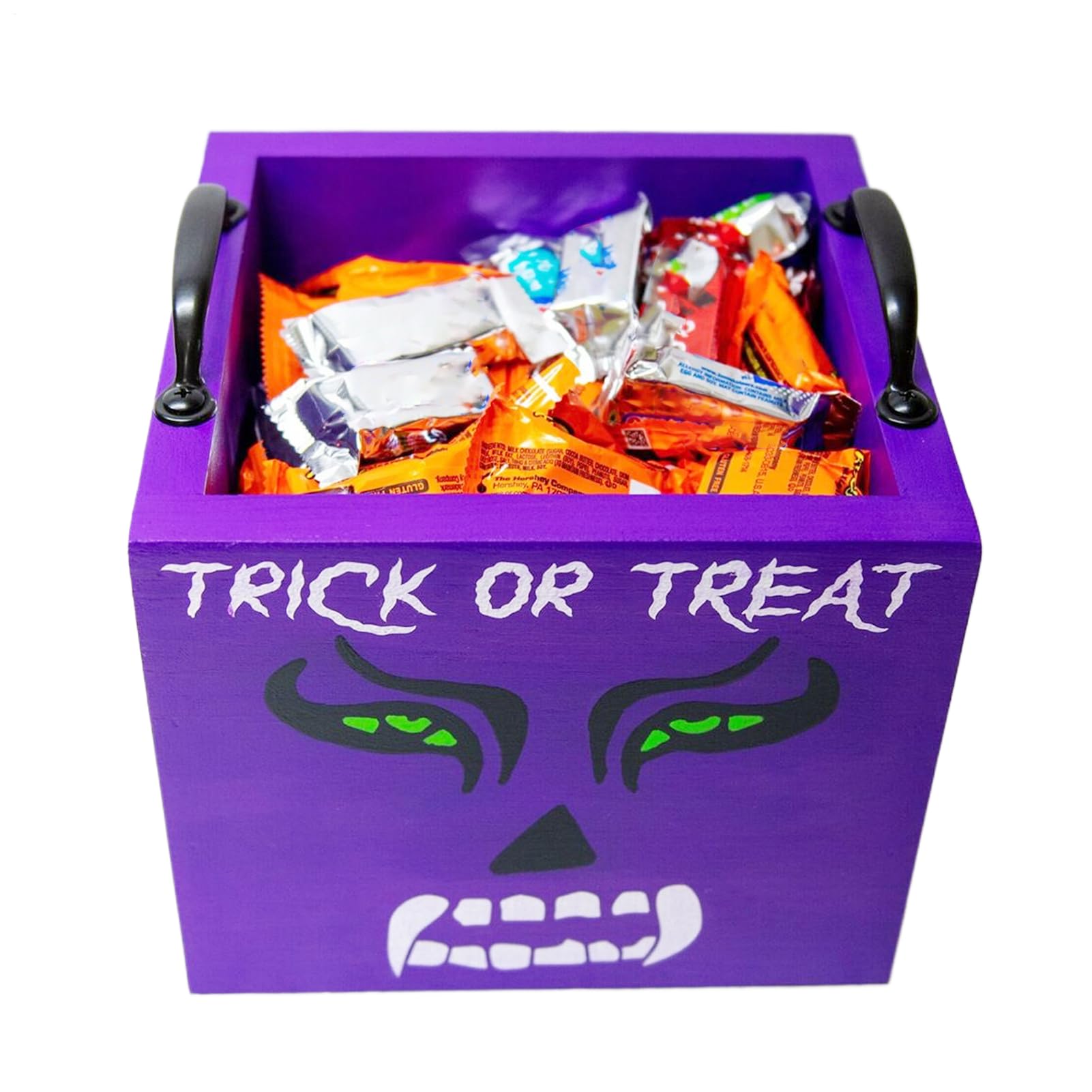 Bol à bonbons d'Halloween en bois avec poignées pour déco de table