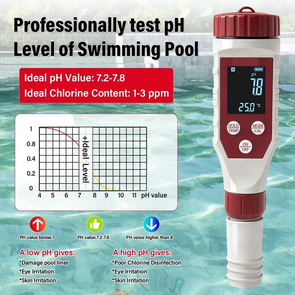 Testeur de qualité l'eau 7 en 1, stylo numérique FAC PH ORP TDS salinité EC TEMP