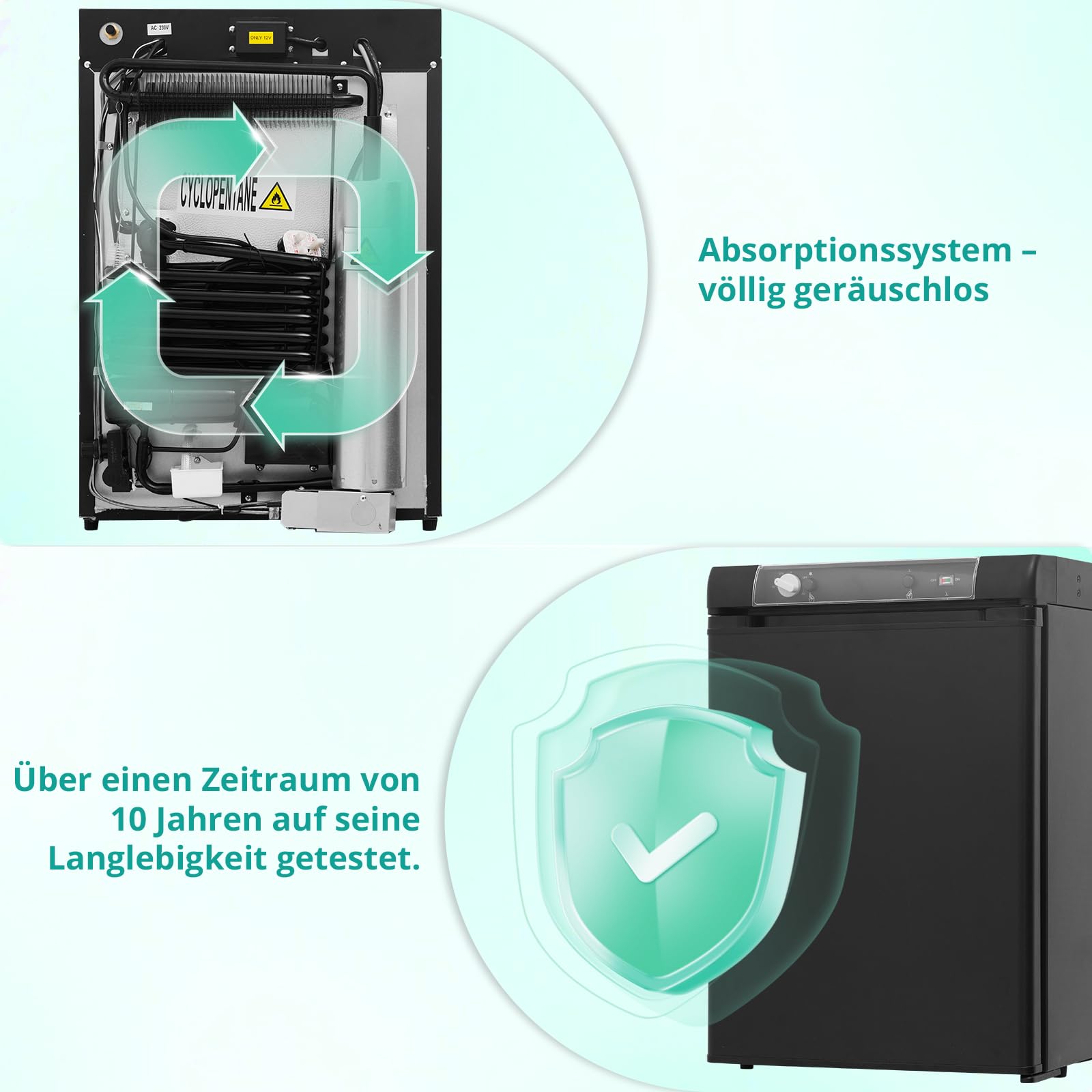 SMETA Camping kühlschrank 12V 230V Gas,Wohnmobil Kühlschrank 60L,Gas Kühlschrank,3 Wege Kühlschrank 60L, Tragbarer Kühlschrank für Wohnmobil, Wohnwagen, LKW, Van, Garage, Cottage, Leiser 0dB