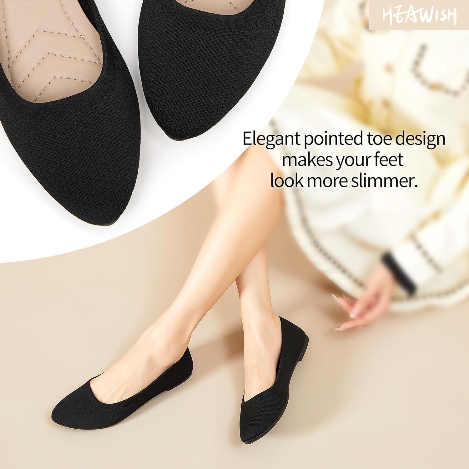 HEAWISH Women’s Ballet Flat Flats Shoes Comfortable Mesh Pointed Toe Slip On Dress Shoes - Image 5