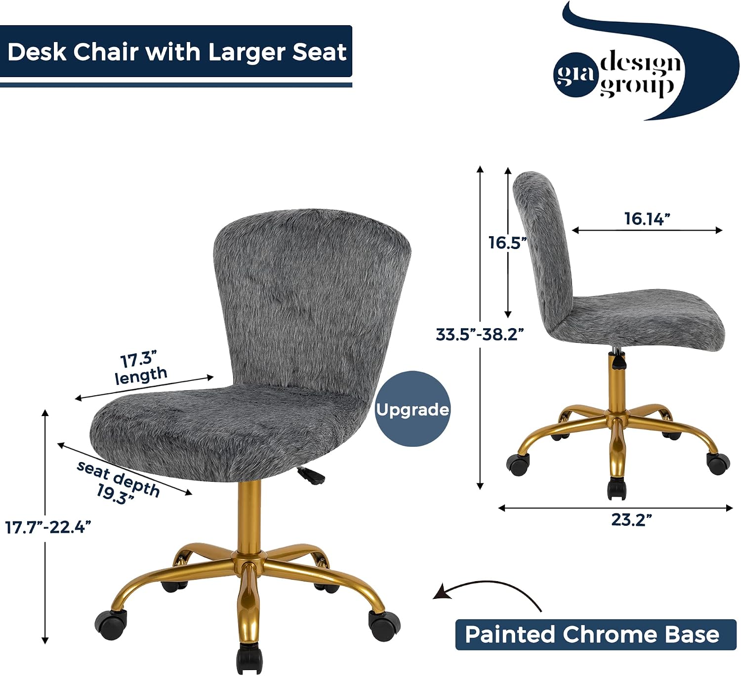 GIA Mid-Back Swivel Adjustable Adult&Kids Vanity Chairs Set with Faux Fur, Set of 2, Gray/Purple