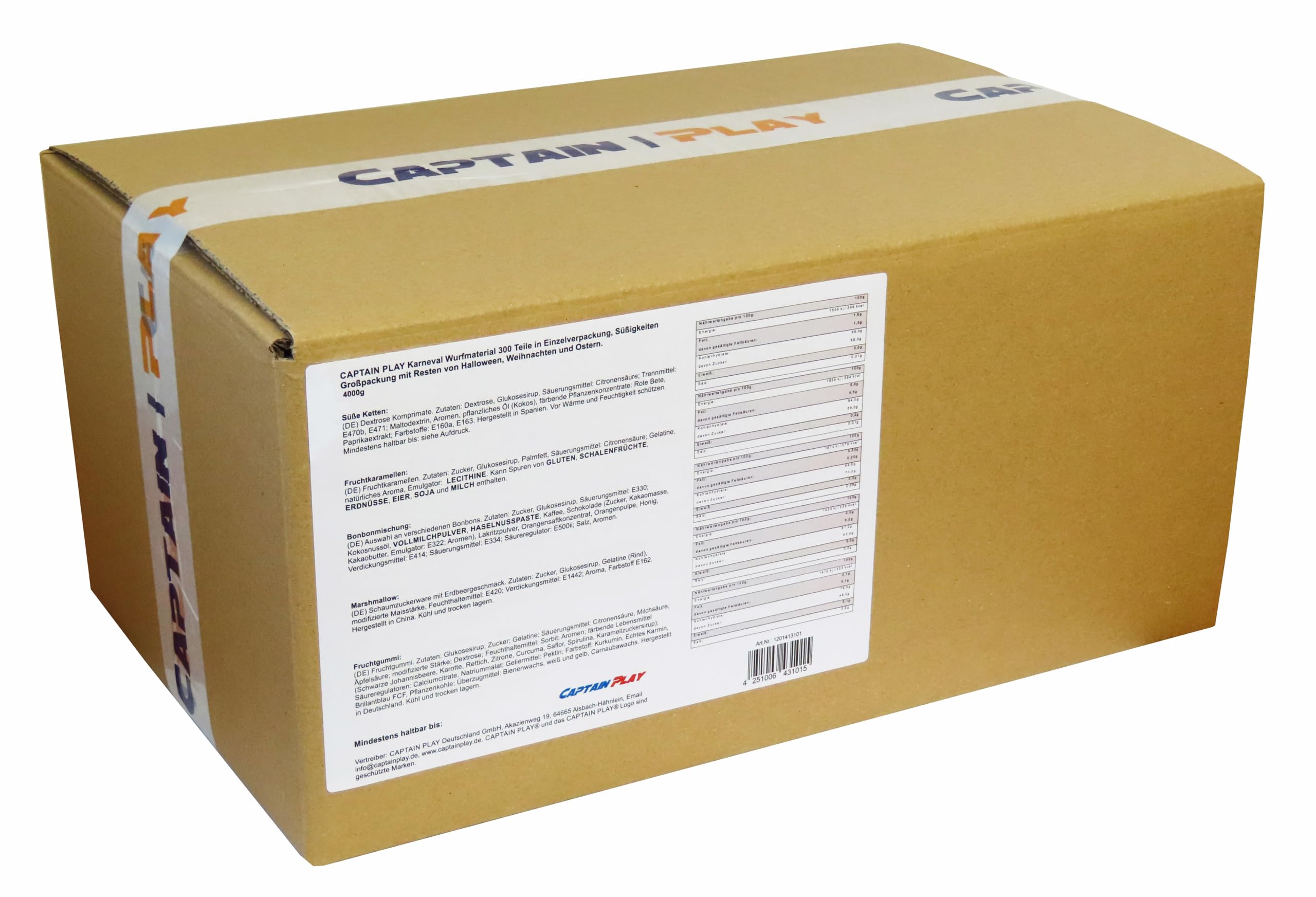 CAPTAIN PLAY Karneval Wurfmaterial, 4 kg Mix, 300 Teile Wurfmaterial Karneval in Einzelverpackung, Süßigkeiten Großpackung mit Resten von Halloween, Weihnachten und Ostern