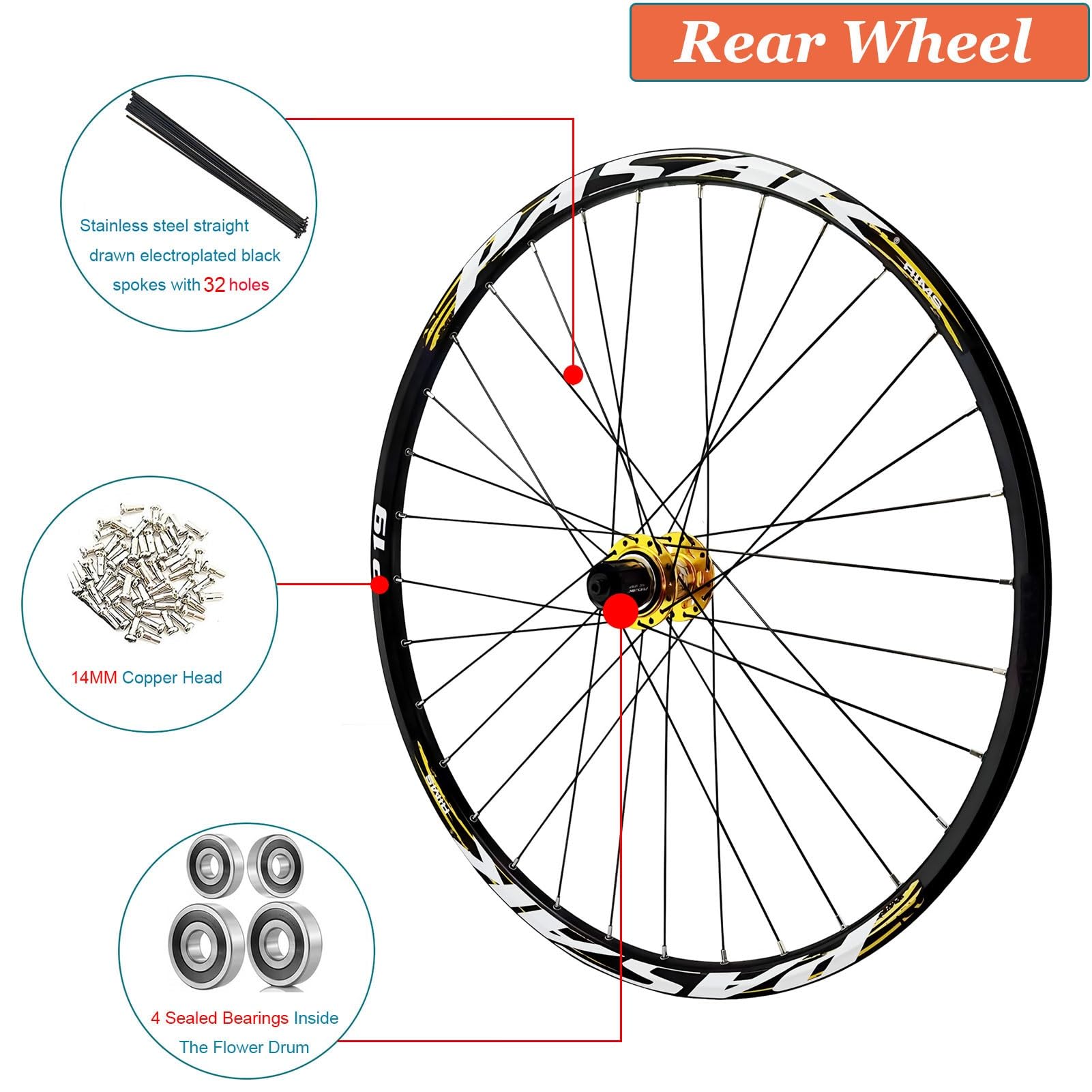 Juego de Ruedas AuroraXQ de 26/27,5/29" para Bicicleta de montaña, Rueda Delantera MTB de liberación rápida, Rueda Trasera de Bicicleta con Freno de Disco HG, 32 radios, Compatible