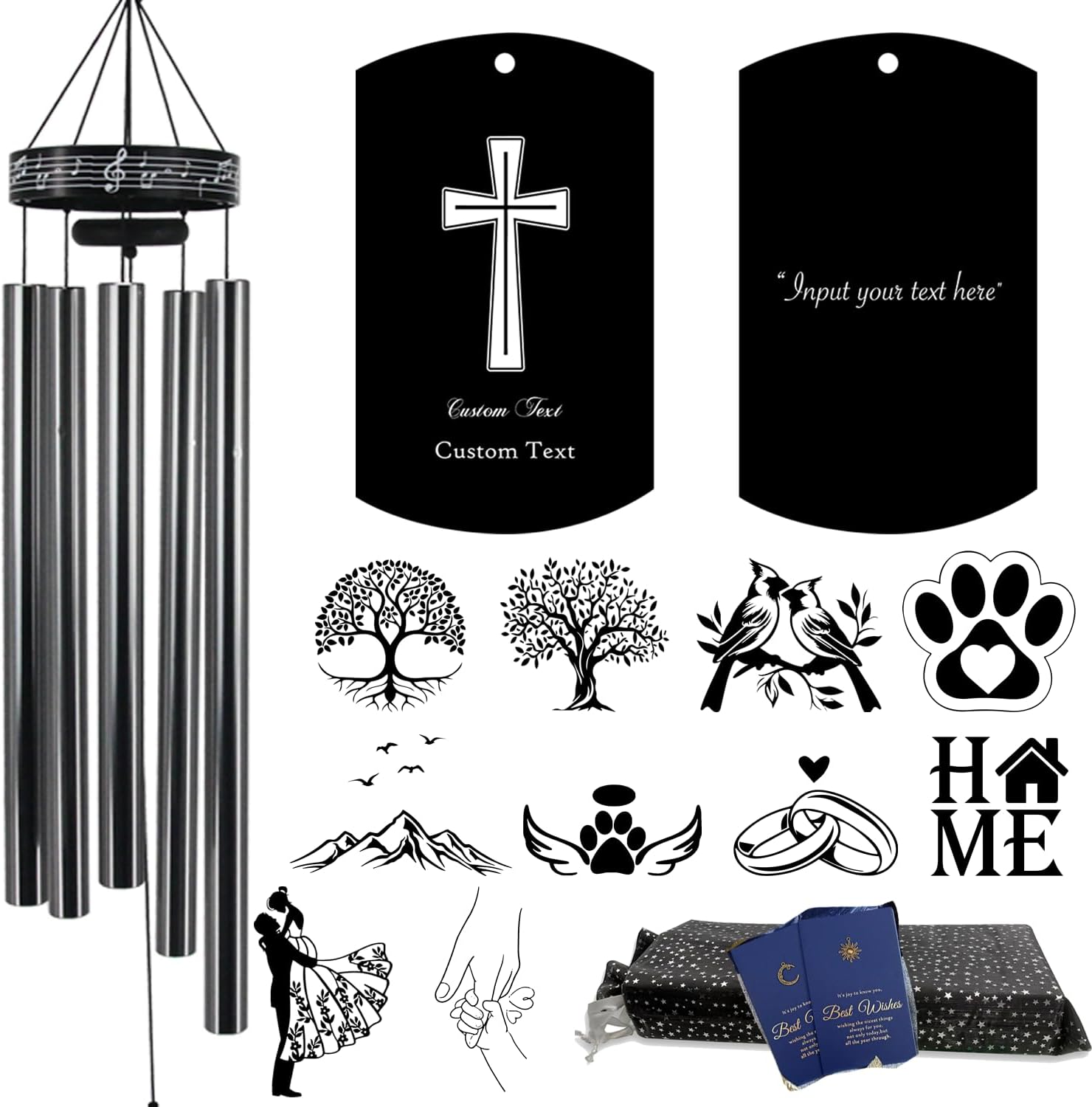 Personalized Tree of Life Memorial Wind Chimes for Outside(42") Black and Burly Wood, Laser Engraved Custom Gift for Occasions of Retirement, Wedding...