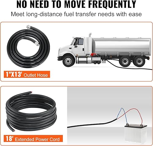 Miniatura 5 de VEVOR Bomba de transferencia de combustible, 12 V CC 20 GPM 14 HP, bomba extractora de gasolina con boquilla automática, manguera de descarga y tubo