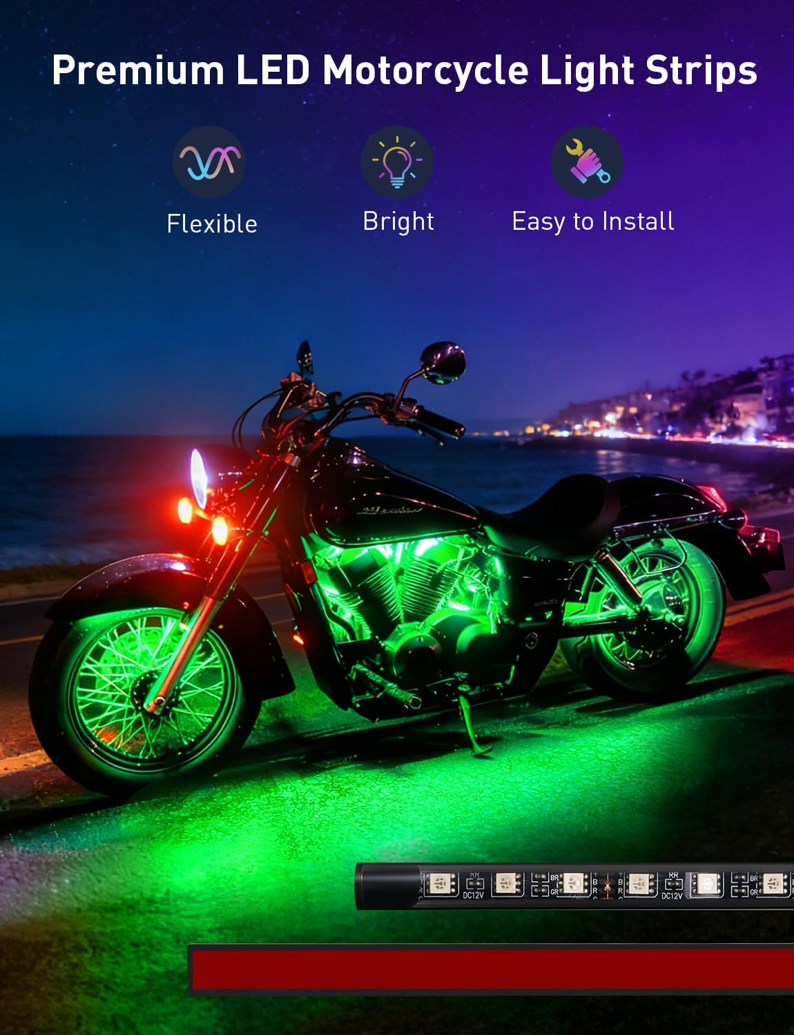 6PCS RGB Motorcycle LED Underglow Lights Kit with App Control Fits Harley Davidson Honda Kawasaki Suzuki