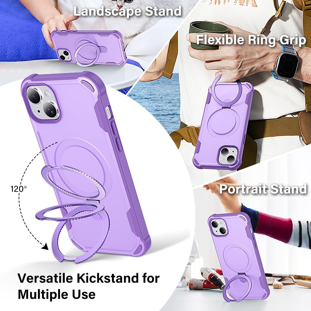 CHAOFEnG Designed for iPhone 13 Case with Magnetic Stand [Military Drop Protection][Compatible with Magnet] Shockproof 13 Phone Case with Ring Holder, Purple