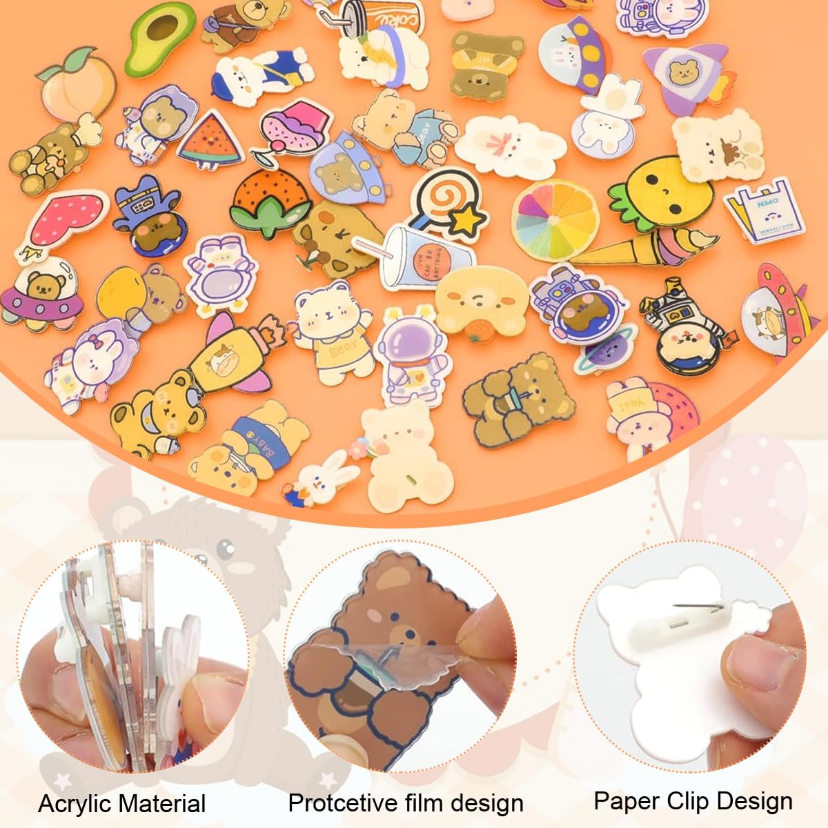 HASTHIPĀ® 50pcs Cartoon Brooch Pins for Backpacks Acrylic Cute Bag Pins Assorted DIY Aesthetic Pin Kawaii Decorative Accessories for Clothing, Hats, Jackets, Purse, etc 3 71JL2MPruqL. SL1200