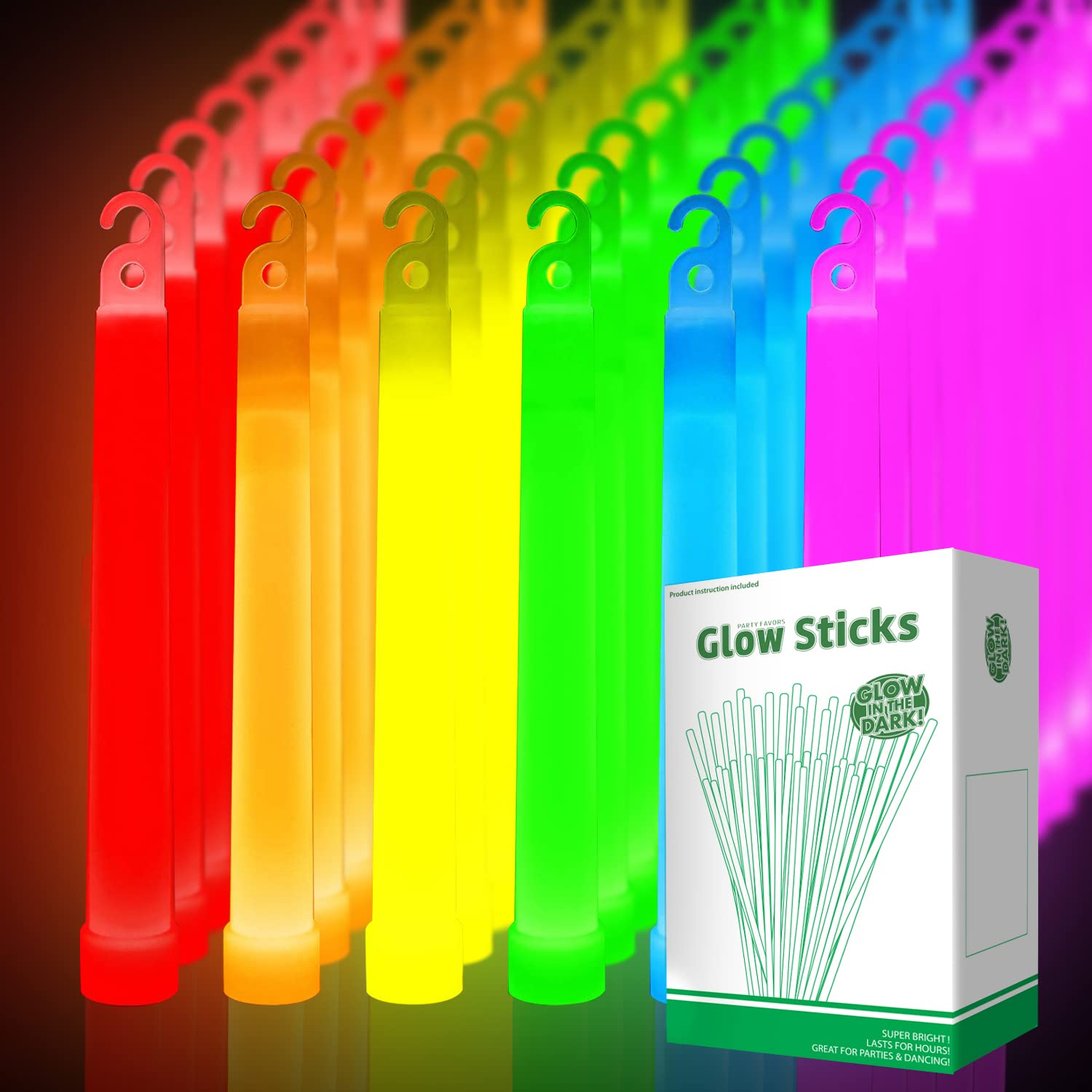 96 Ultra Bright Large Glow Sticks with 96 Black PE String, Multi Use Colourful 6 Inch Glowsticks for Parties, Camping, Emergency Glow Sticks For Blackout, Long-lasting Lighting Waterproof and