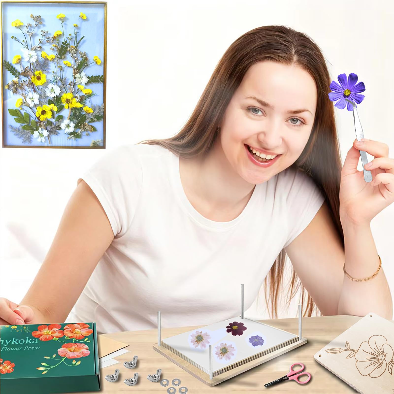 Presse à fleurs professionnelle 8 couches 16 x 21 cm kit en bois avec instructions