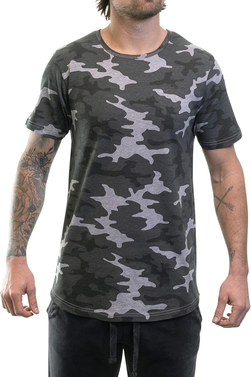 ShirtBANC Mens Hipster Hip Hop Long Drop Tail T Shirts Dropcut Shirt Long Line Shirt Small Camo Riverstone