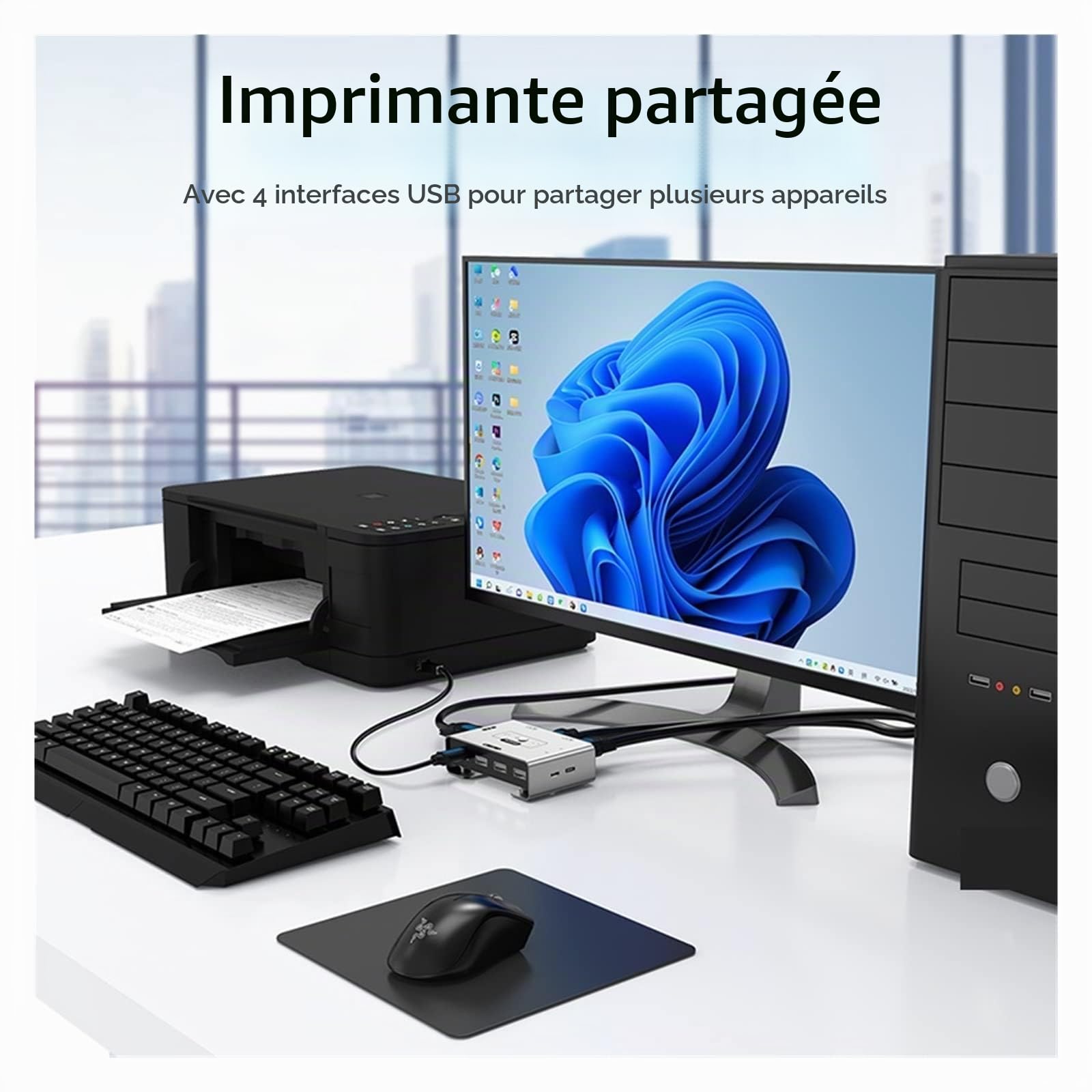 commutateur HDMI, Commutateur KVM HDMI + VGA vers VGA 2x1 1080P 60Hz commutateur vidéo for PC portable PS3/4/5 Xbox vers projecteur de moniteur TV Transmission De Signal Stable Haute RéSolution ( Colo