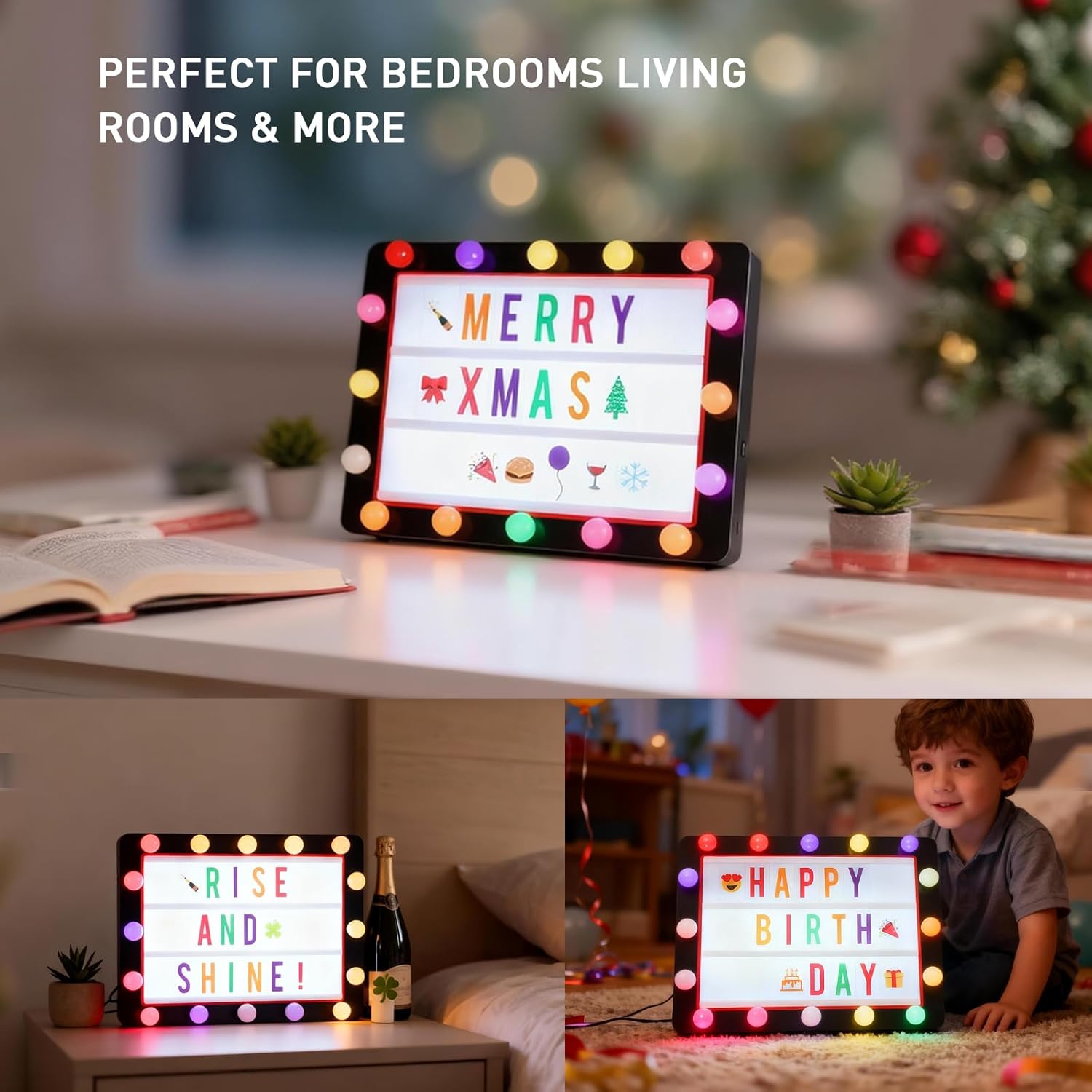 Cinema Light Box with 290 Letters,Icons, Stocking Stuffers Christmas Birthday Gifts Ideas for Teen Boys, DIY LED Sign Light Up Marquee Message Board for Home Office Cute Room Desk Decor(Black)