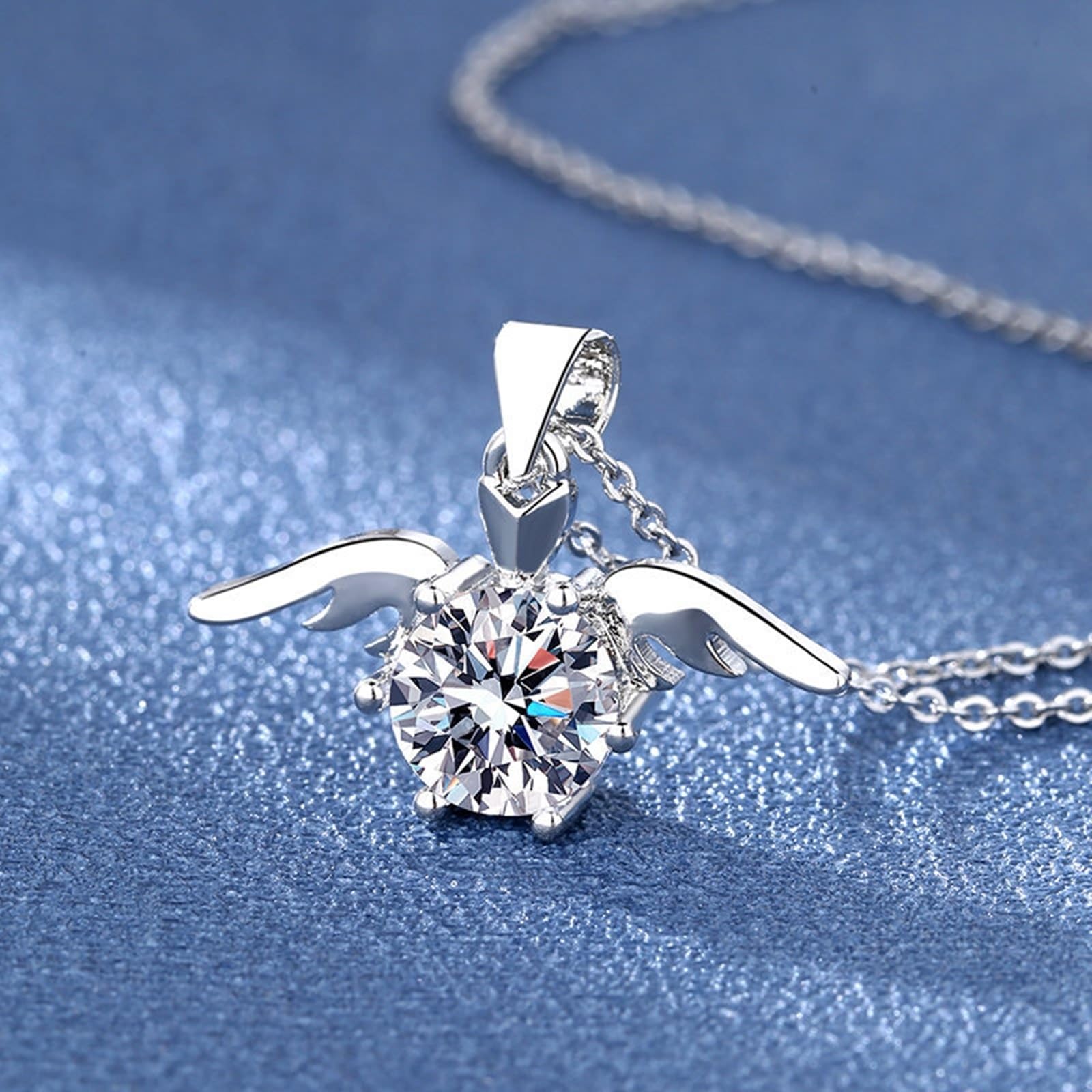 Białe złoto 14K Au585 łańcuszek damski, laboratoryjnie stworzony diament skrzydła anioła, damski naszyjnik, prezent, złoty 585 łańcuszek damski, prawdziwa biżuteria, 45 + 5 cm