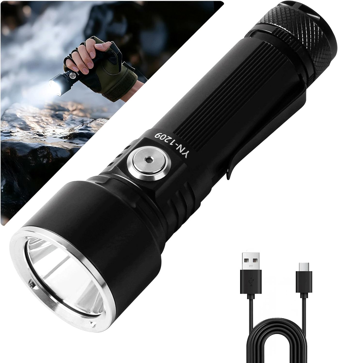 Rechargeable Handheld Flashlight with Magnetic Base