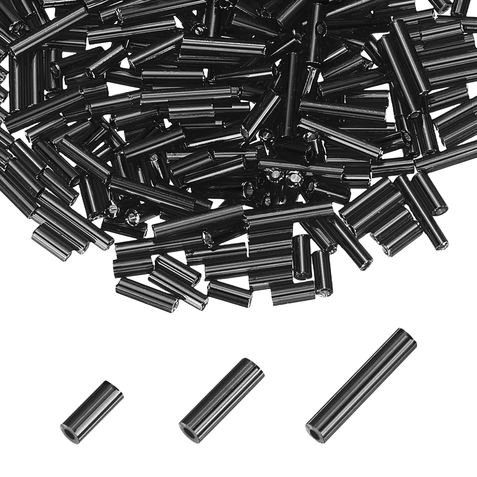 sourcing map 2000pcs Glass Bugle Beads 4/6/9mm Long Tube Cylinder Beads for Embroidery Sewing on Fabric Felt Ornaments Jewelry Plants Making, Black