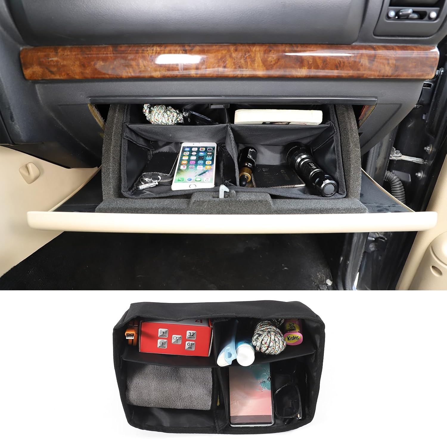 Glove Box Dividers Organizer Pocket Compatible with Land Rover Discovery 2 1998-2003 Accessories, Center Console Interior Storage Box Bag, 2Pcs