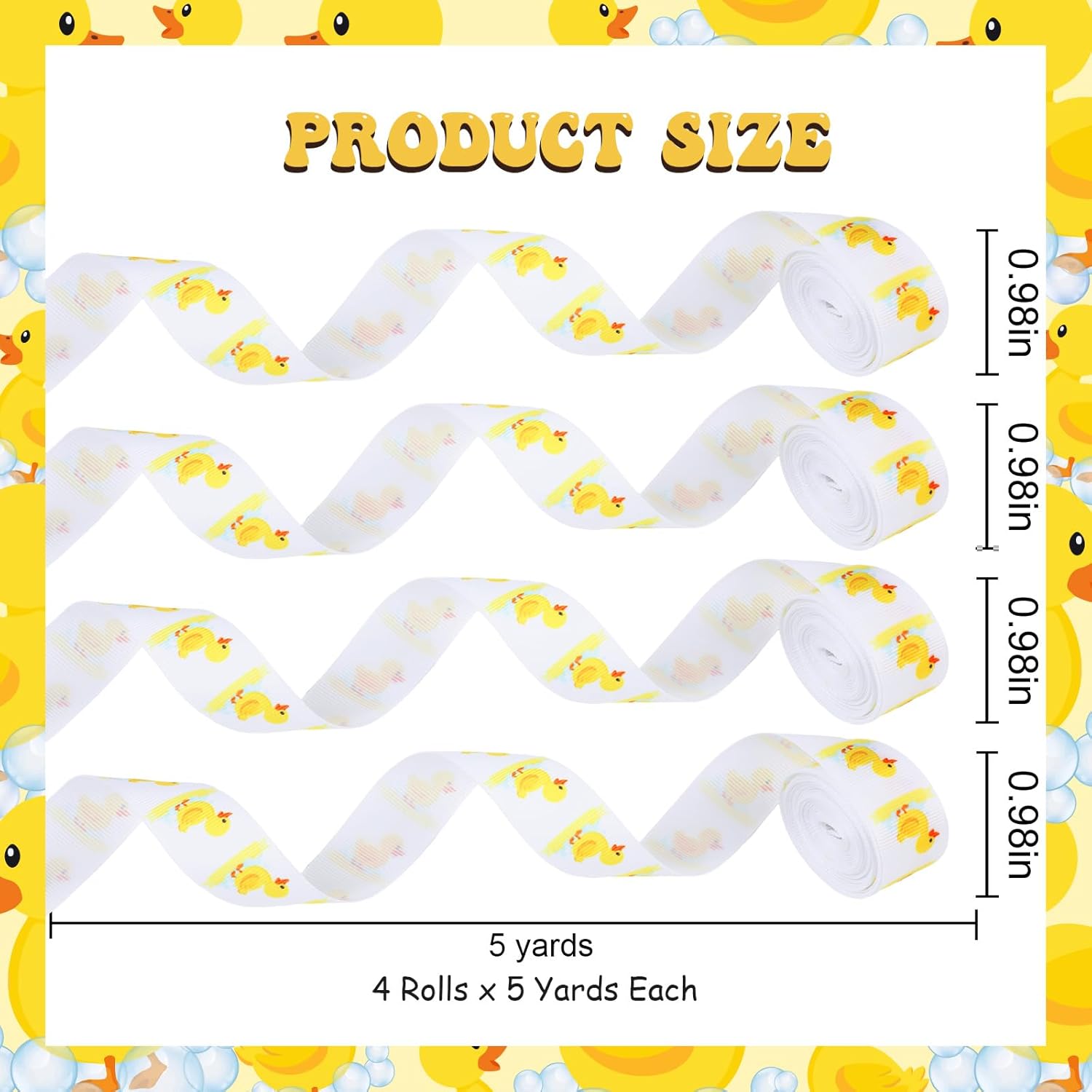 4 Rolls Duck Themed Ribbons 20 Yards Little Yellow Duck Craft Ribbons for Wreath Hair Bow Wrap Gifts Pack, Yellow Grosgrain Ribbons Birthday Wedding Gender Reveal Party Accessory Decorations - Image 5