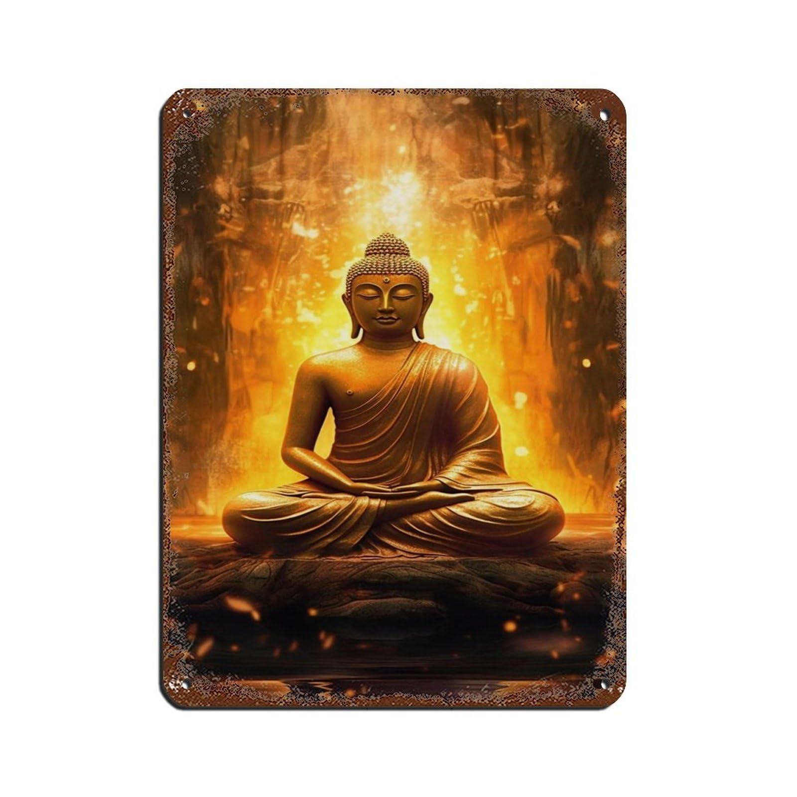 Golden Buddha in Radiant Meditation – Zen Tin Sign Vintage Metal Pub Club Cafe Bar Home Wall Art Decoration Poster Retro 12x16inch(30x40cm)