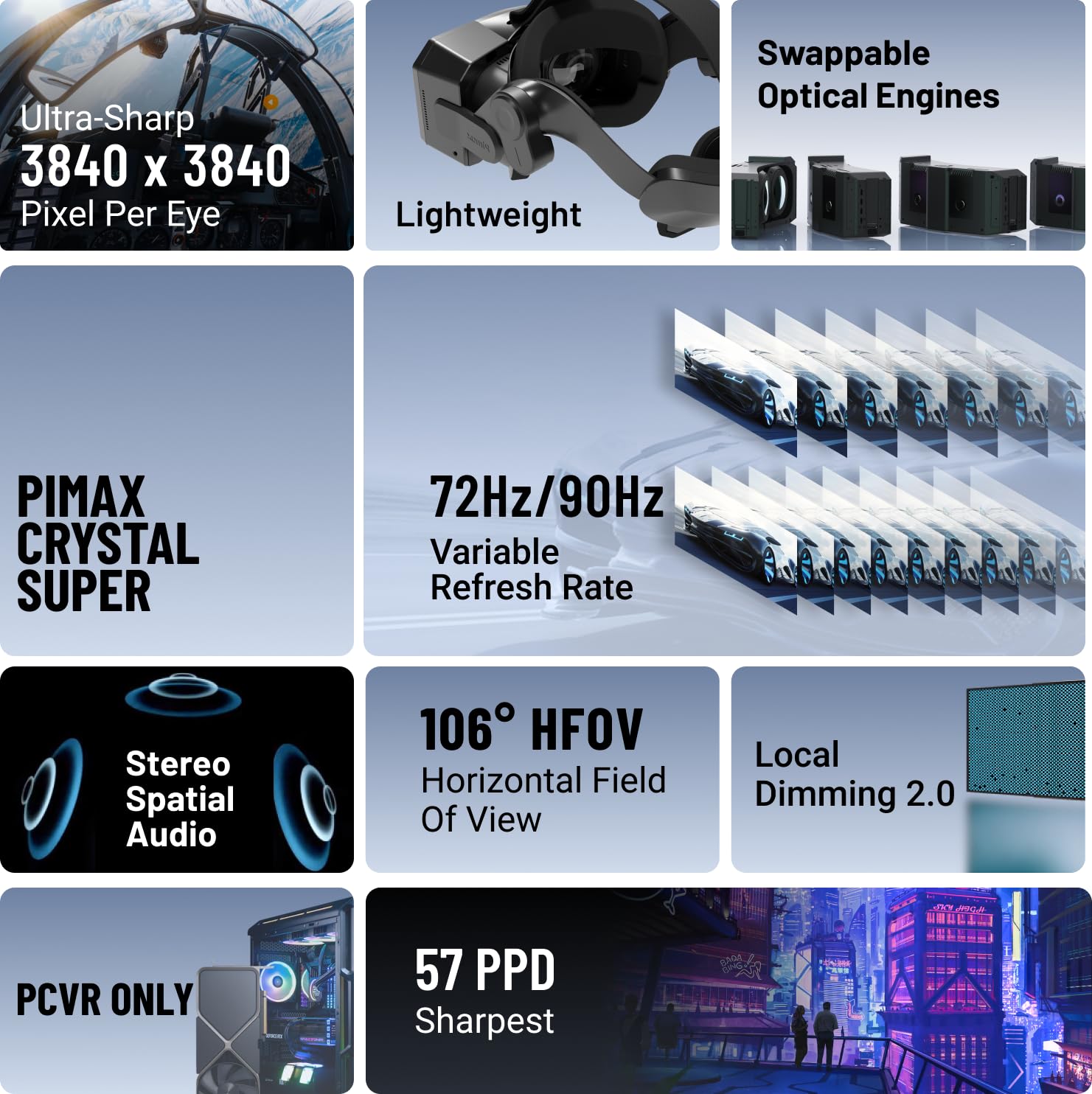 Pimax Crystal Super VR-Headset & VR-Brille Teilzahlungs-Version - 57 PPD, 3840x3840 pro Auge Ultra-hohe Auflösung, 106° weites Sichtfeld, für Flugsimulation und VR-Spiele