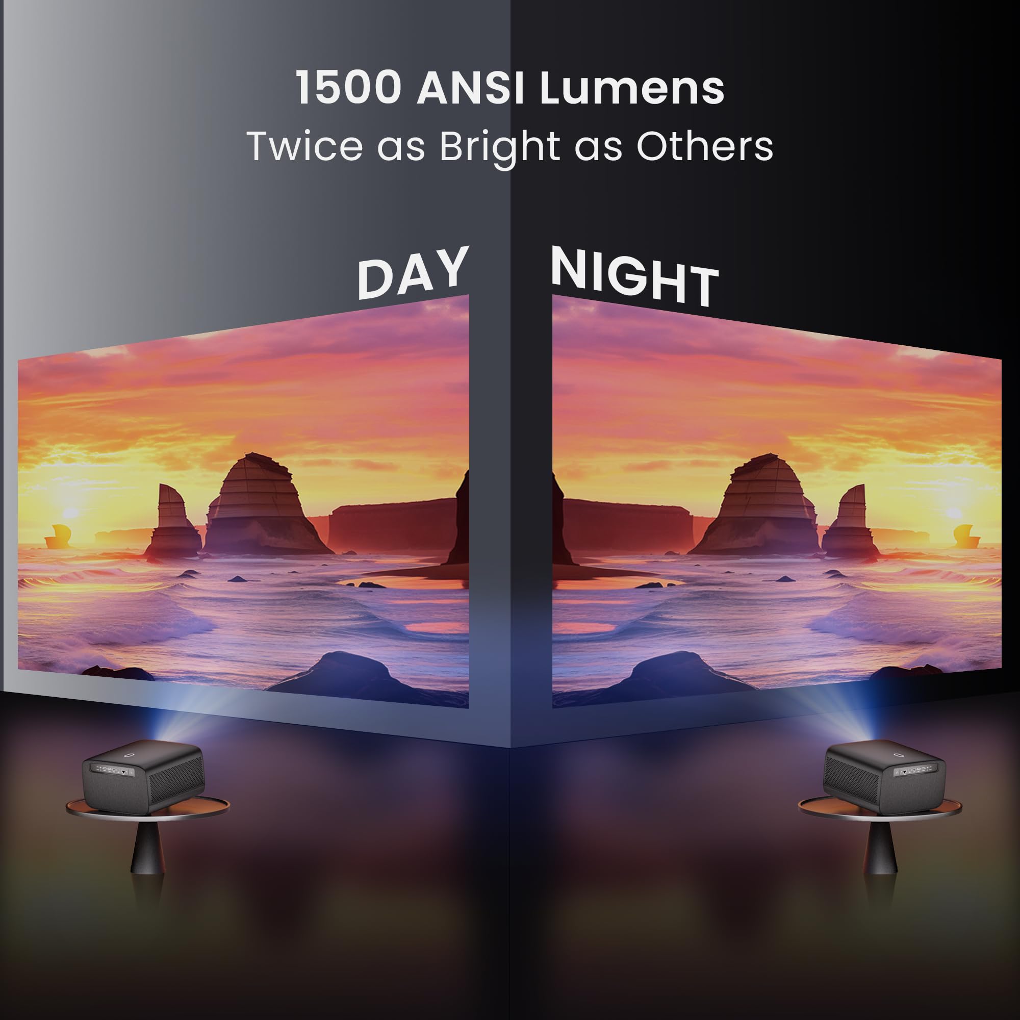 CASIRIS Omnistar Proiettore 1500 ANSI| Messa a fuoco automatica | Supporto 1080P Full HD 4K | Proiettore video Bluetooth 16:9 5G WiFi per TV Stick, Home Cinema, Ufficio, Club, Esterno (migliorato)