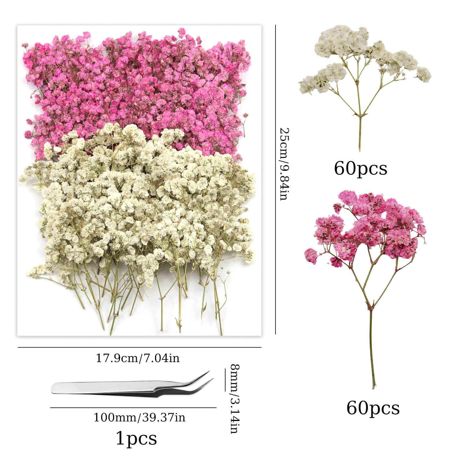Gypsophila 120pz Gypsophila Essiccata Bianco Rosa Fiori Secchi Fiori Mini Fiori Secchi Decorativi Piccoli con Pinzetta, Resina, Candela, Aromaterapia, Biglietto di Guguri