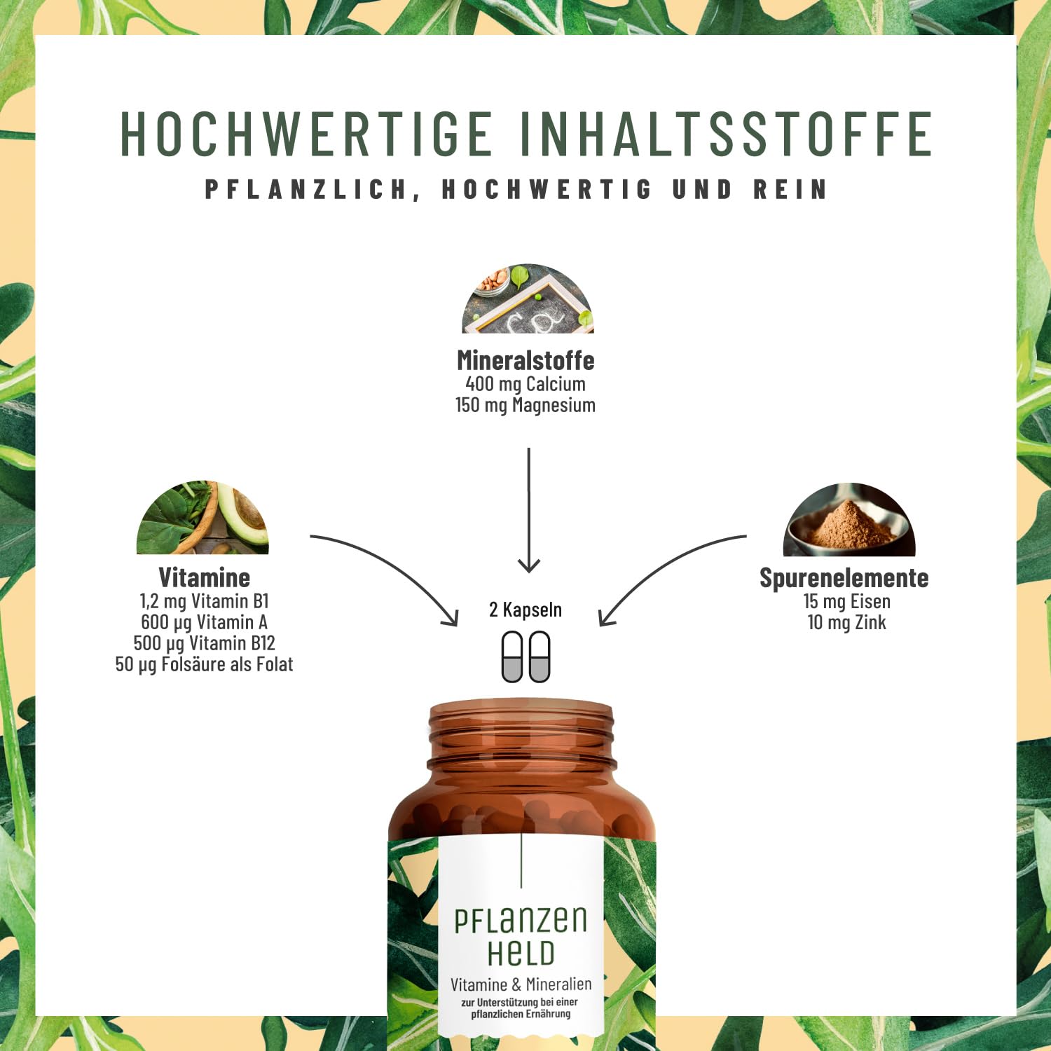 NATURTREU® Vitamin Kapseln Vegan - 360 Kapseln für Veganer und Vegetarier | Daily Vitamins mit B12, Eisen, Zink, Calcium, Magnesium & Vitamin A - Vegan Multivitamin ohne Jod - Vorteilsbundle 3er Paket