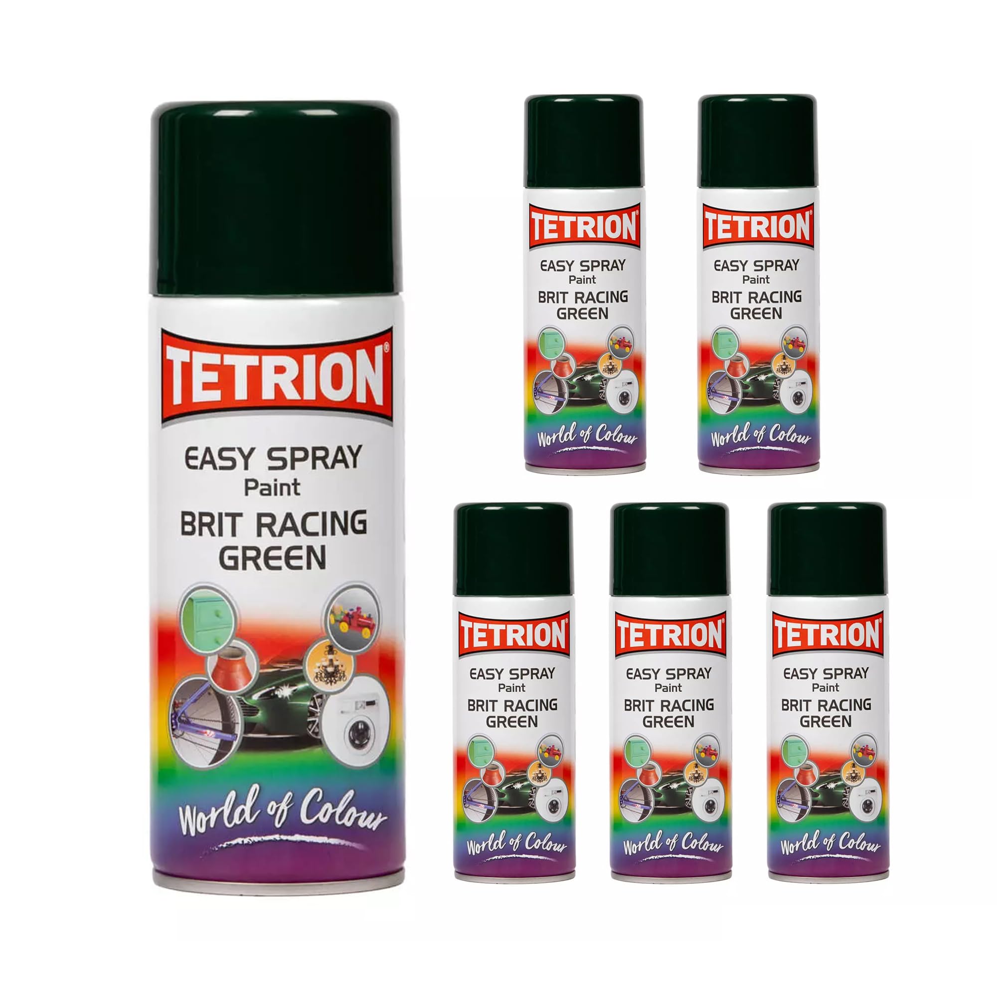 Tetrion Easy Spray Paint - British Racing Green 13.5 oz (Pack of 6) – Fast-Drying Multipurpose Spray Paint for Metal, Wood, Plastic &amp; Ceramic – Indoor/Outdoor, 400ml