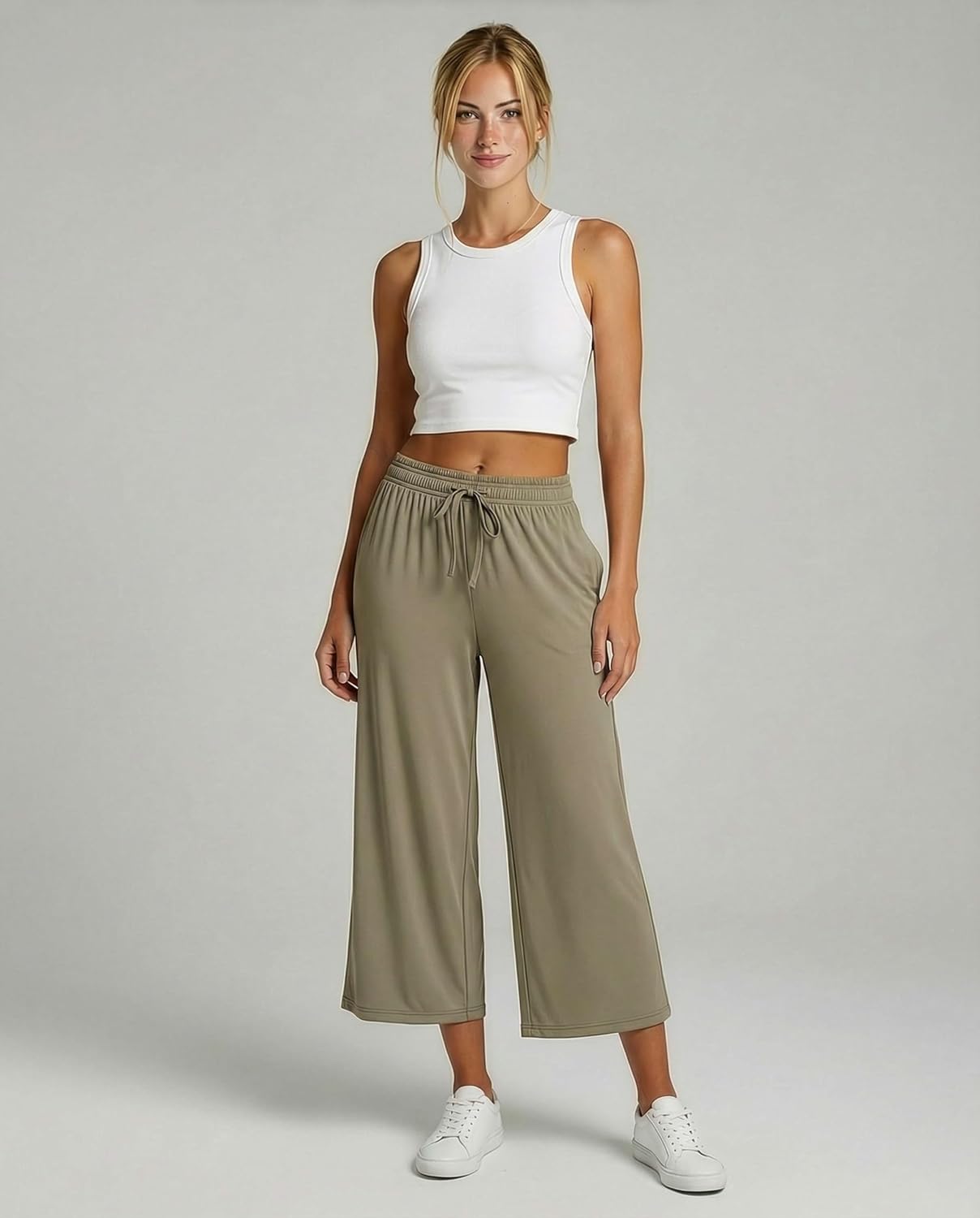Real Essentials 3 Pack: Women's Ultra-Soft Wide Leg Loose Capri Open Bottom Pants - Yoga Lounge Pockets(Available in Plus)