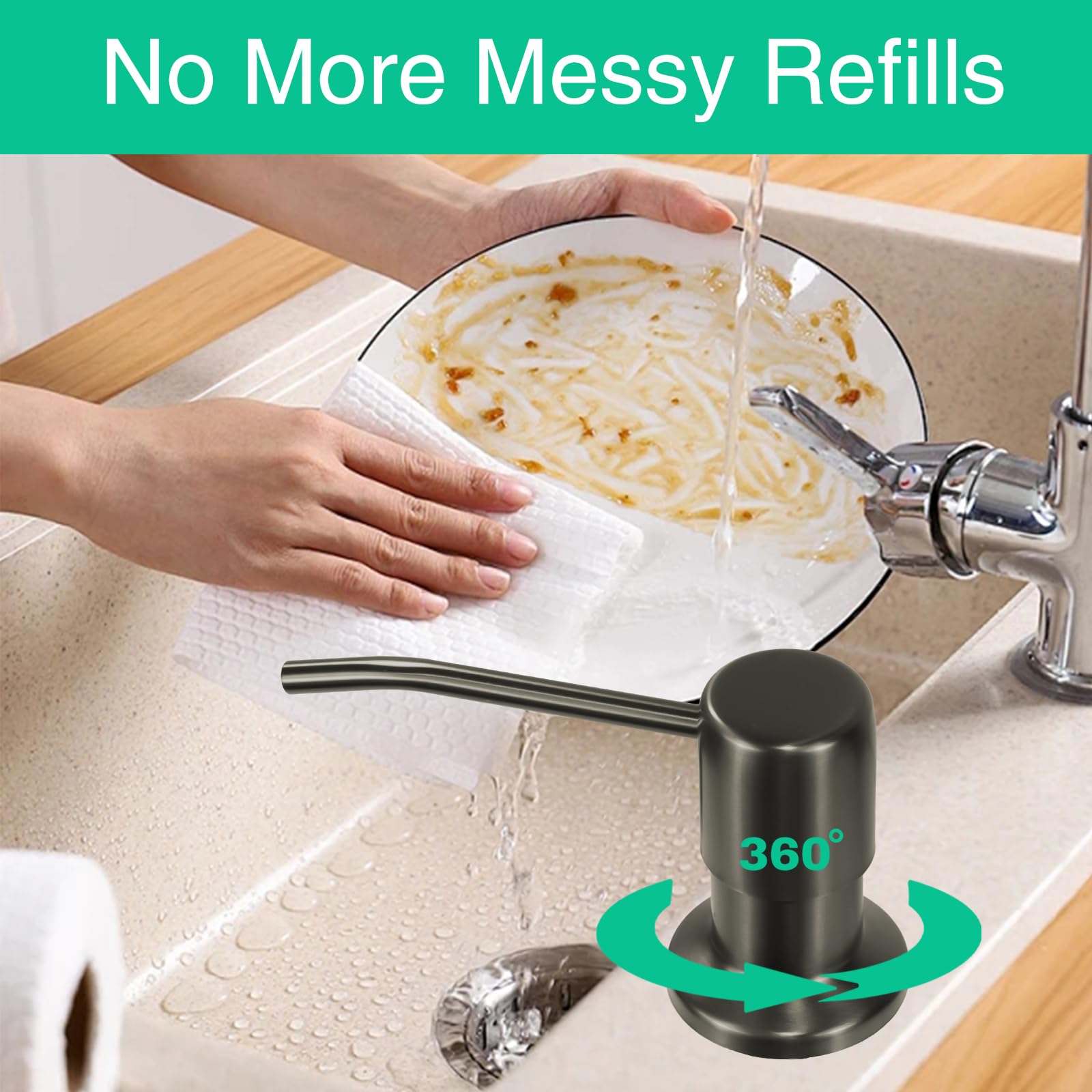 Dispensador de jabón para fregadero de cocina, dispensador de jabón integrado para fregadero, bomba dispensadora de jabón de encimera con kit de tubo de extensión de 47 pulgadas, no es necesario