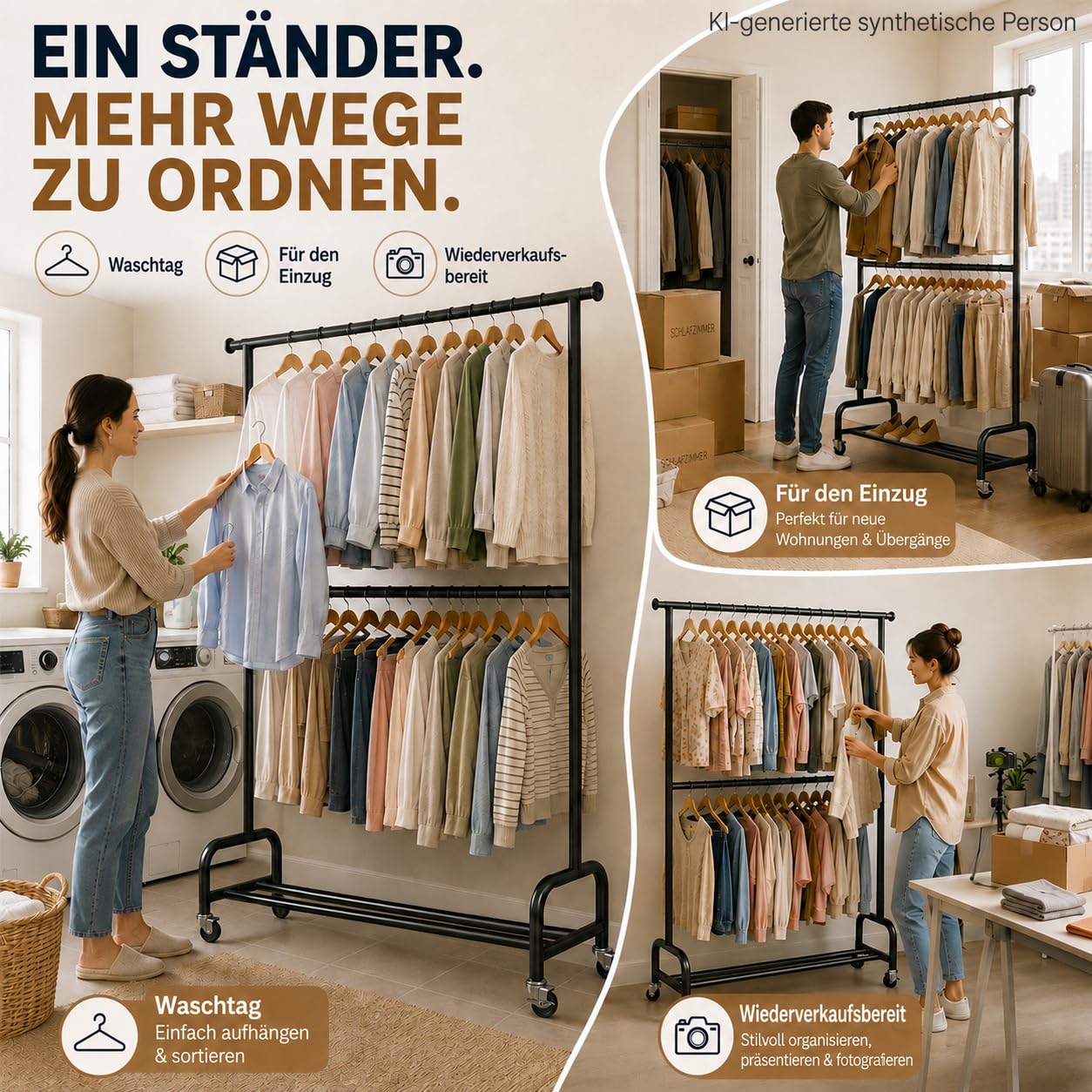 Yorbay Robuste Schwerlast Kleiderständer auf Rollen: Tragkraft 210 kg | Multifunktioneller Metall Kleiderstange mit Regal - Platzsparende Garderobenständer für Schlafzimmer Wäscheraum