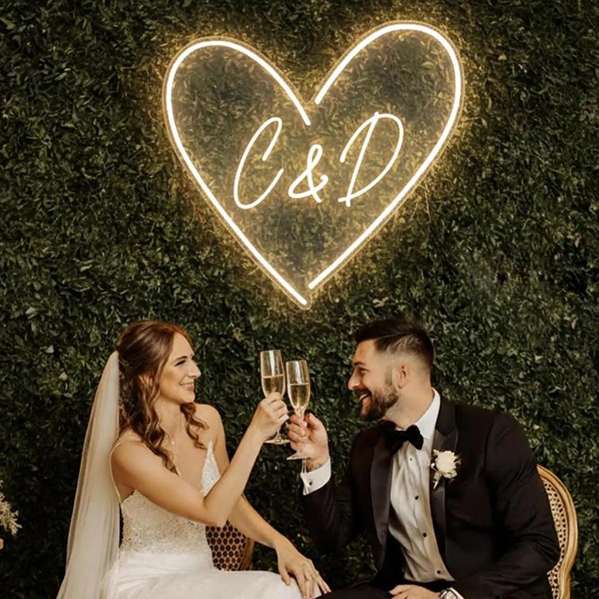 Letrero de neón con forma de corazón personalizado para boda, aniversario, día de San Valentín, iniciales con letrero de neón de corazón, letrero de neón LED para boda, día de San Valentín, regalos de