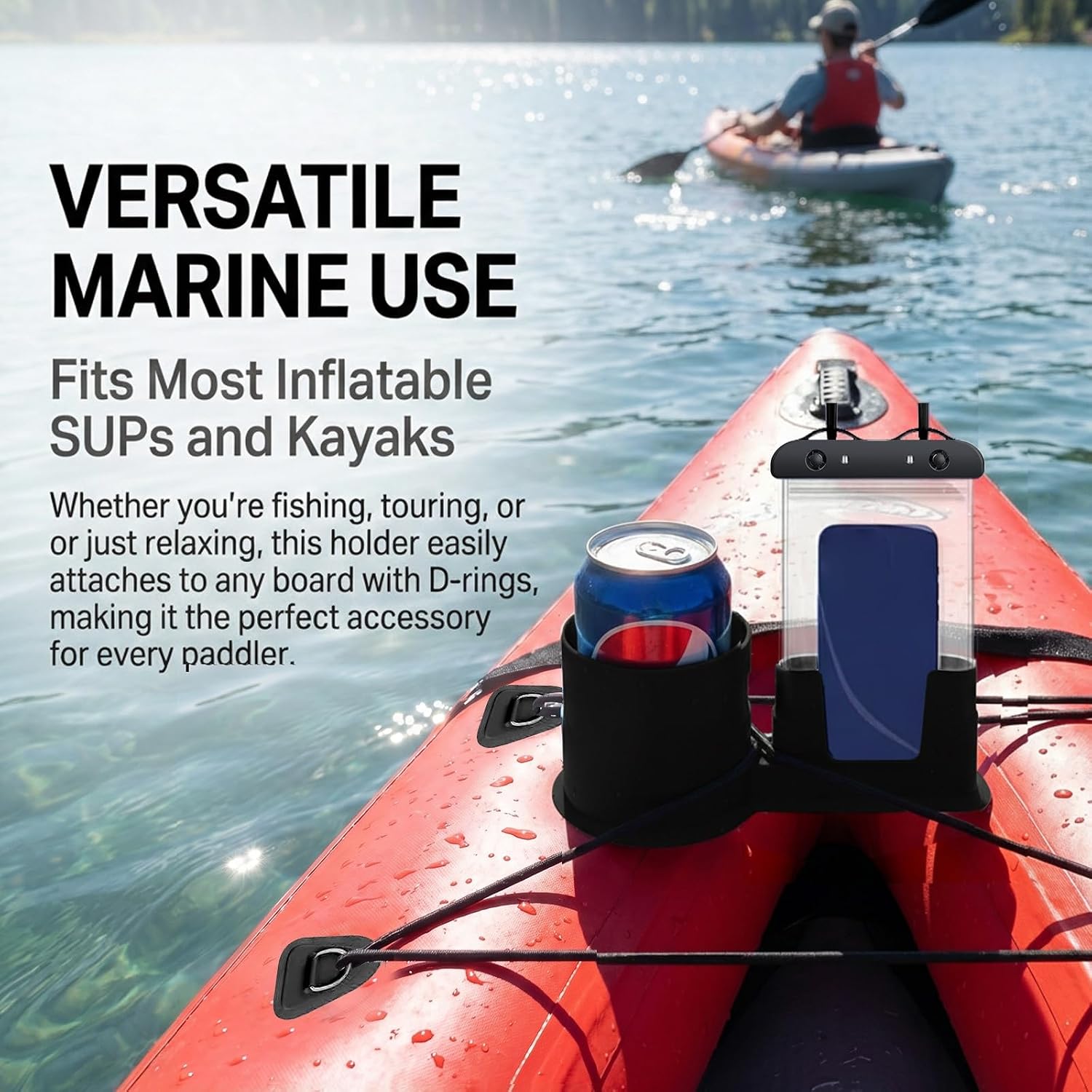 Stand-Up Paddleboard Accessory Set Spill-Proof Cup Holder + Waterproof Touchscreen Phone Dry Bag—Equipment For Kayaking Canoeing, And Stand-up Paddleboarding(Black) | For Kayaking Fishing Fits Most Stand Up Paddleboards Kayaks And Canoes Ideal For Fishing Paddling And Water Sports Activities