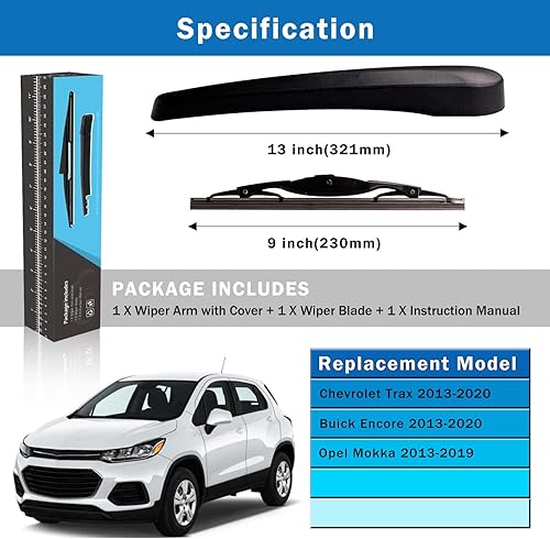 Miniatura 6 de Juego de limpiaparabrisas trasero compatible con Chevrolet Trax 2013-2020  Compatible con Buick Encore 2013-2020 Kit de limpiaparabrisas trasero