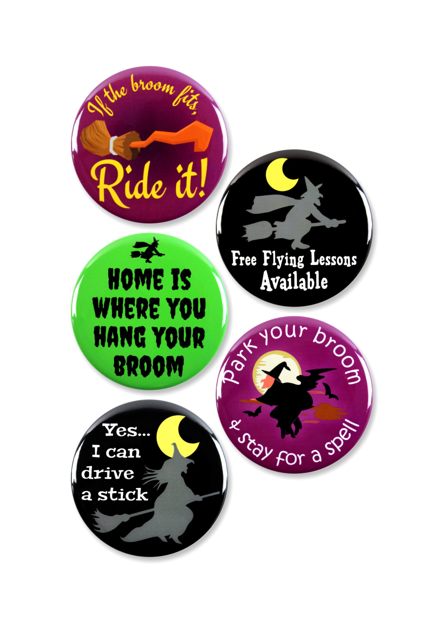 5 Pack - Wicked Awesome Witches Halloween Pinback Buttons - 2.25 Inch
