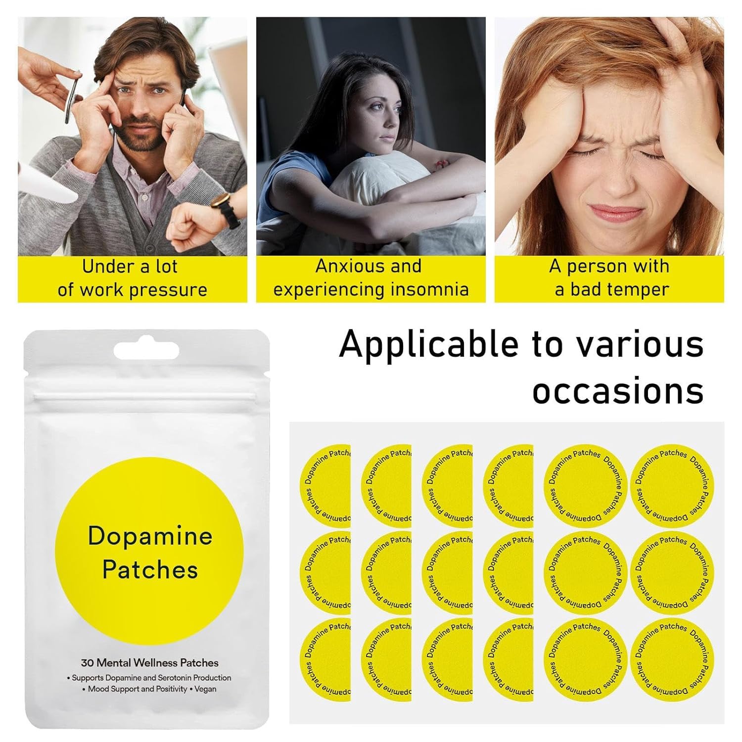 Dopamine Wellness Patches for Mood & Focus | 5X Fast Absorption Transdermal Patches with Lavender & Mentha Extract | Stress Relief & Positivity — Amazon image 4