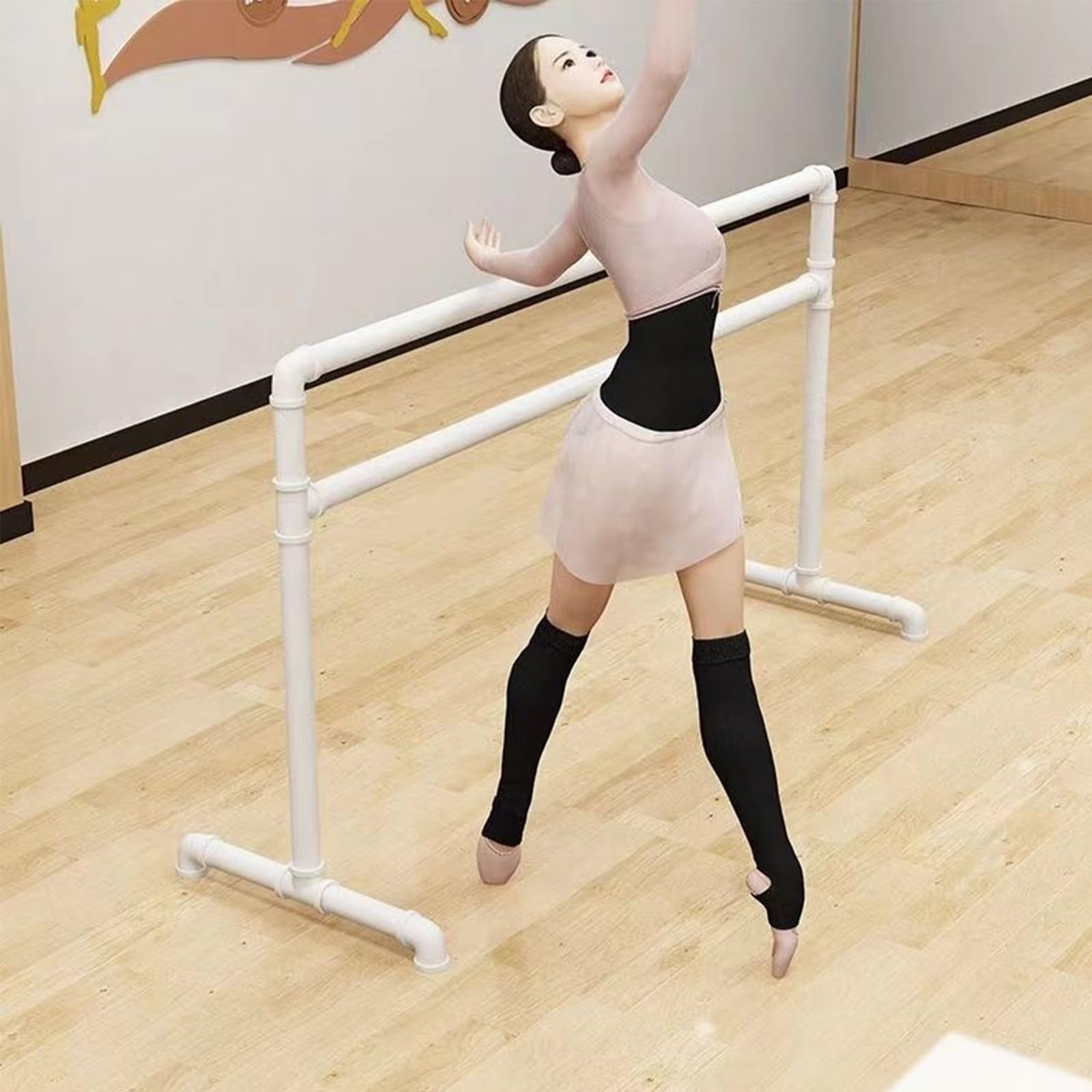 Barra de ballet, barra de baile de tubo de acero independiente, barra elástica portátil ajustable para fitness en casa y baile