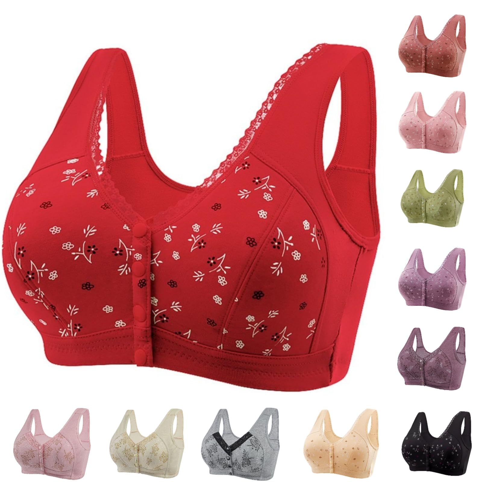 DroeadgorDaisy Bras for Older Women 2024 Comfy Convenient Front Closure Bras Full Support No Underwire Bras