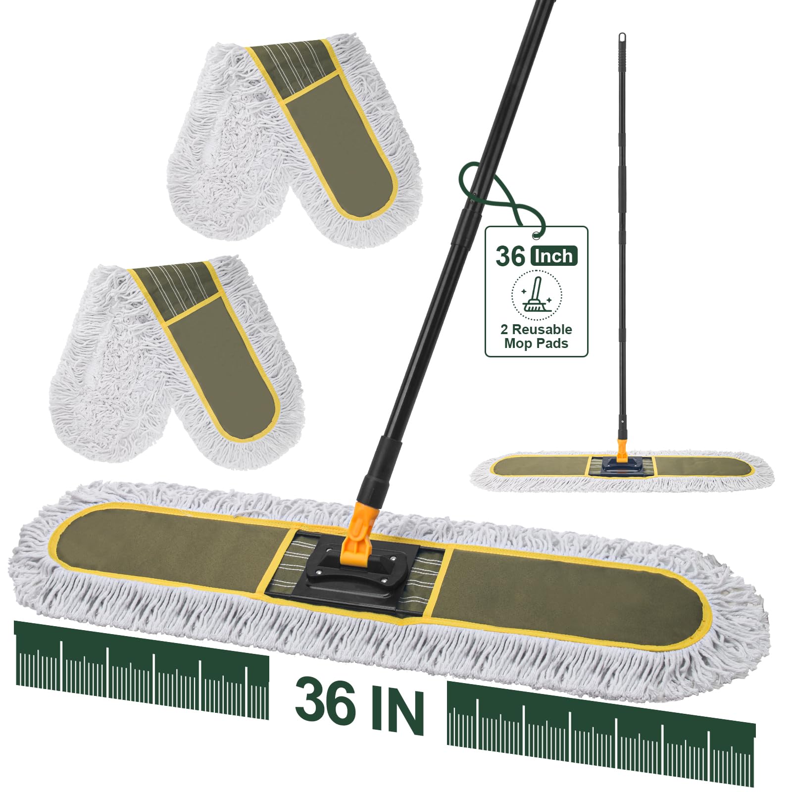 Ylebs 36" Commercial Dust Mops for Floor Cleaning with Replacement Mop Pad, Heavy Duty Large Dust Mop for Hardwood Floors,Industrial Floor Duster Wet Dry Mop for Office Garage Warehouse Factory Mall
