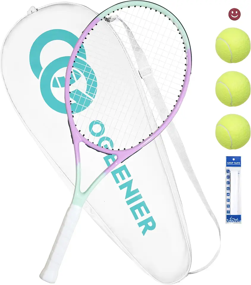 OGEENIER 27" Tennis Racket Set for Adults, Pre-Strung Tennis Racquet for Beginners, Lightweight and Recreational Rackets with Overgrip, Tennis Bag and Tennis Balls