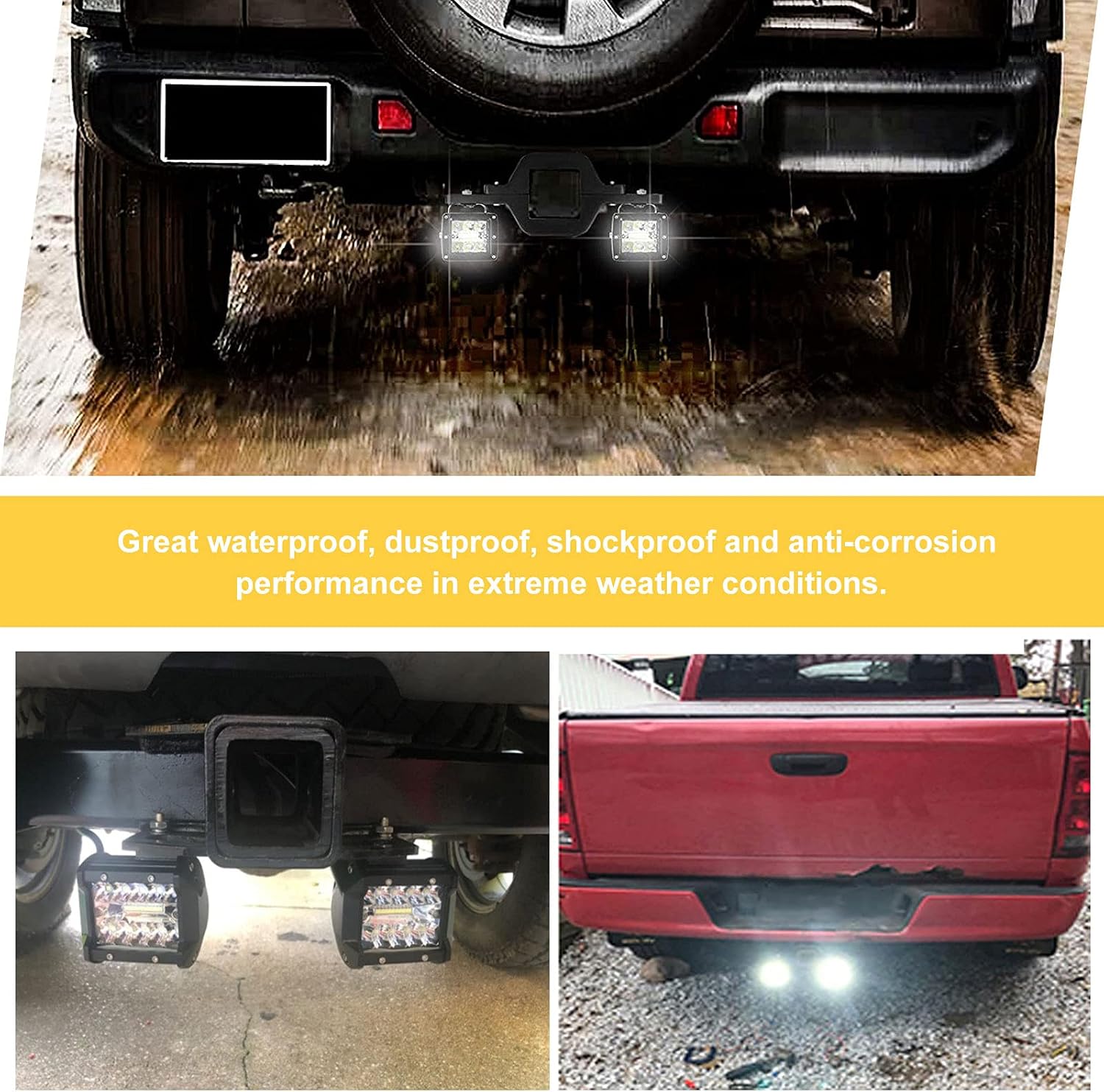 RYANSTAR RACING Tow Hitch LED Lights 2 PCS 4 Inch 60W Led Pods,2.5 Inch Tow Hitch Mounting Brackets Backup ​Reverse Lights Compatible with Pickup ATV SUV Truck Trailer Boat