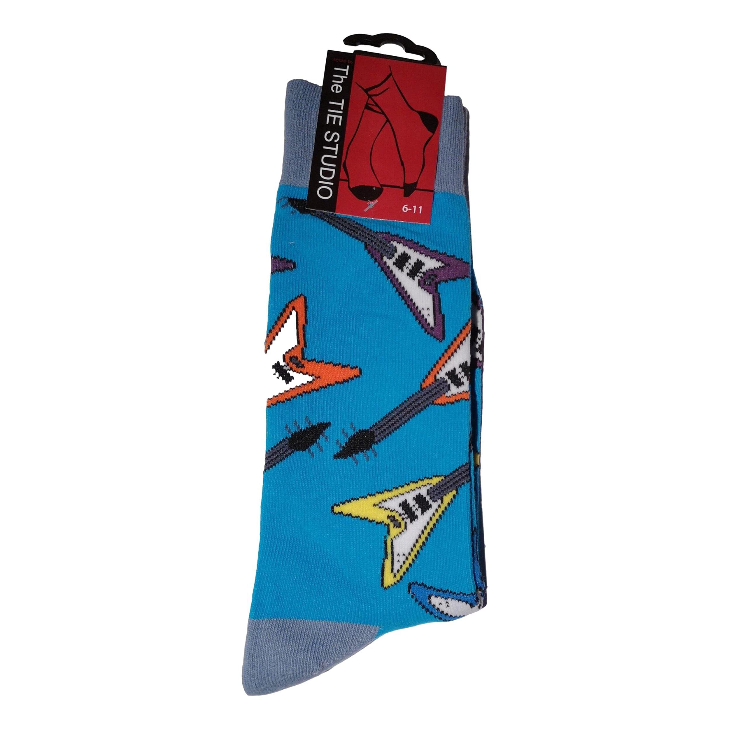 Tie Studio Flying V shaped Electric Guitar on blue Unisex Novelty Ankle Socks Adult Size 6-11