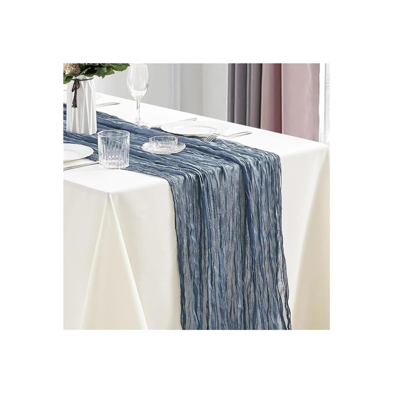 Cheesecloth Table Runners 3Pcs CheeseCloth Table Runner, 40x270cm Boho Gauze Fabric Rustic Sheer TableRunner For Wedding Bridal Shower Party Banquet(Dusty Blue)