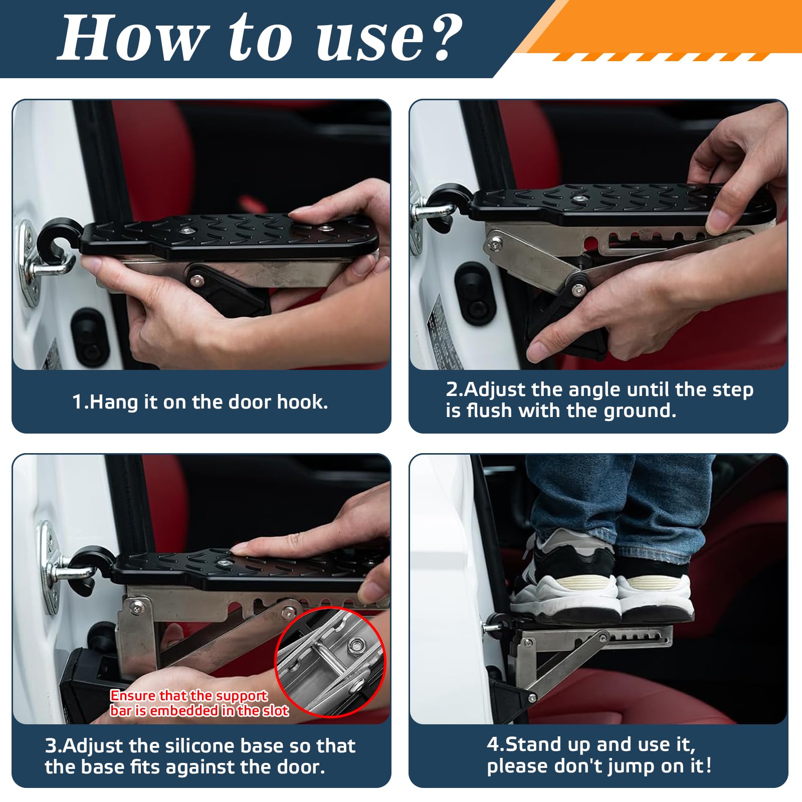 Pedana Pieghevole Per Porta Auto - Regolabile 5 Angoli, Capacit&agrave; 250kg, Nero, Antiscivolo