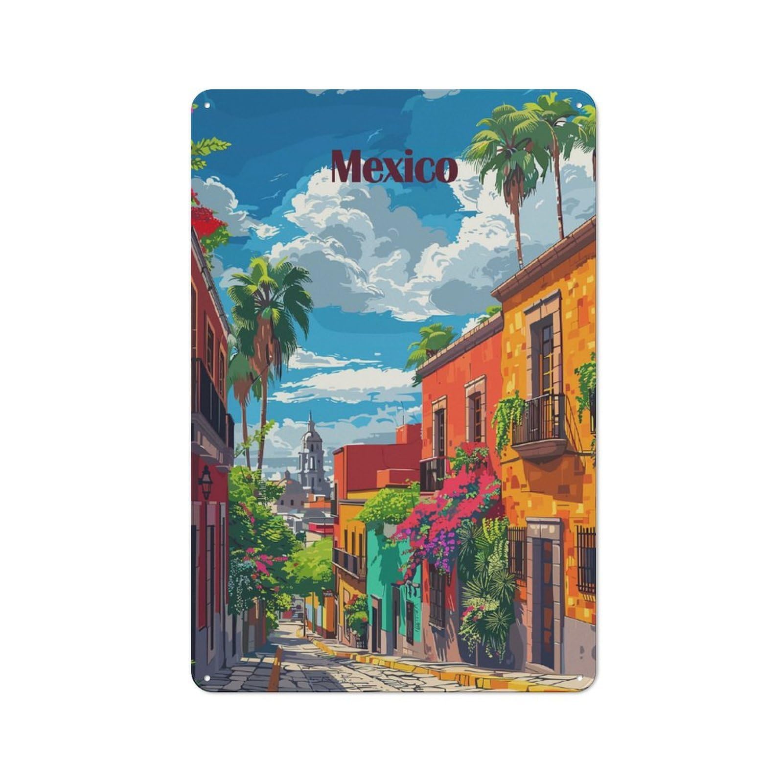 Junmoney Style-19 Retro Mexico City Street Scene Vintage Metal Sign 30X20cm, Room Wall Plaque For Flat, Dorm Room, Lounge Or Cafe