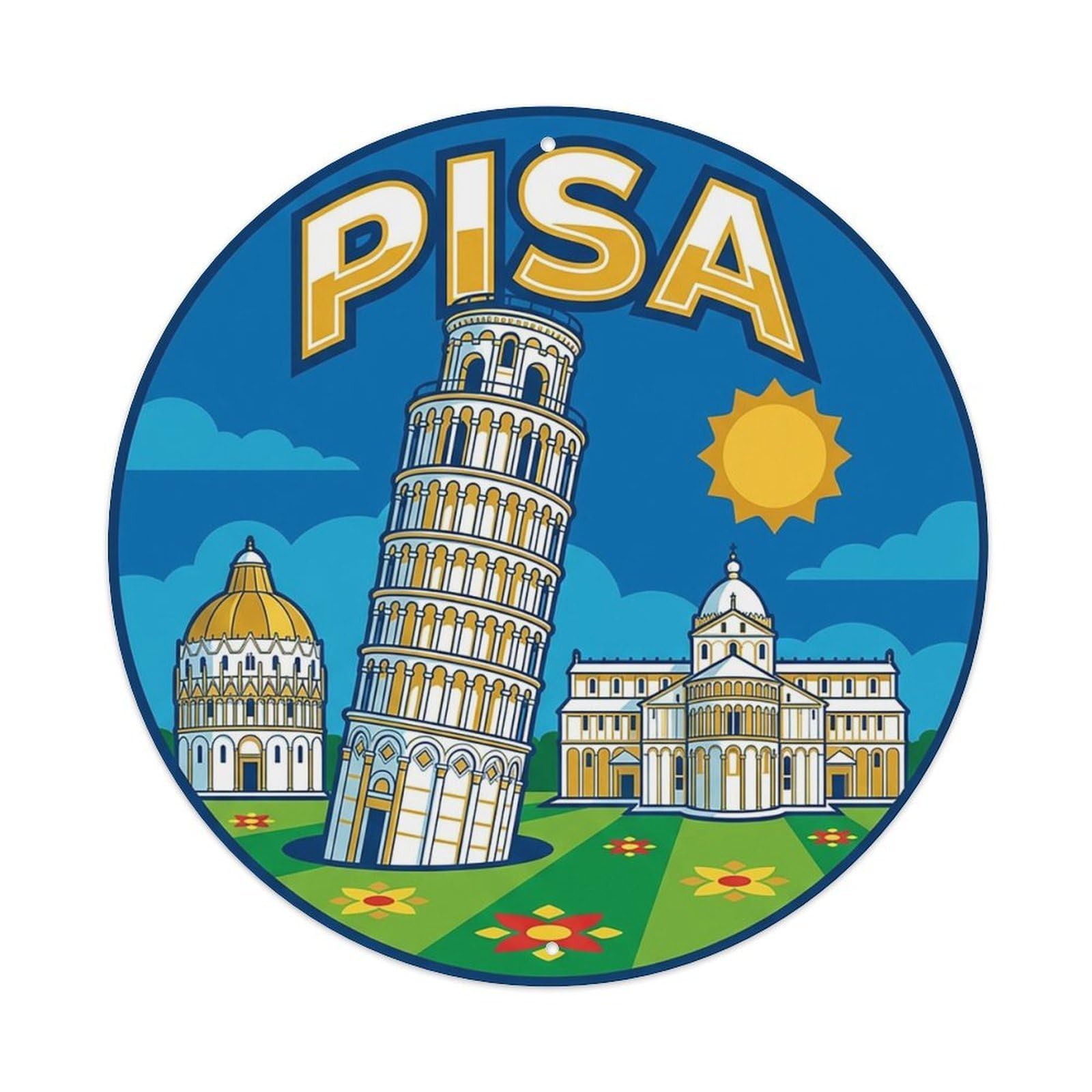 Este 8X8inch Style Retro Travel Italy Pisa Metal Tin Sign