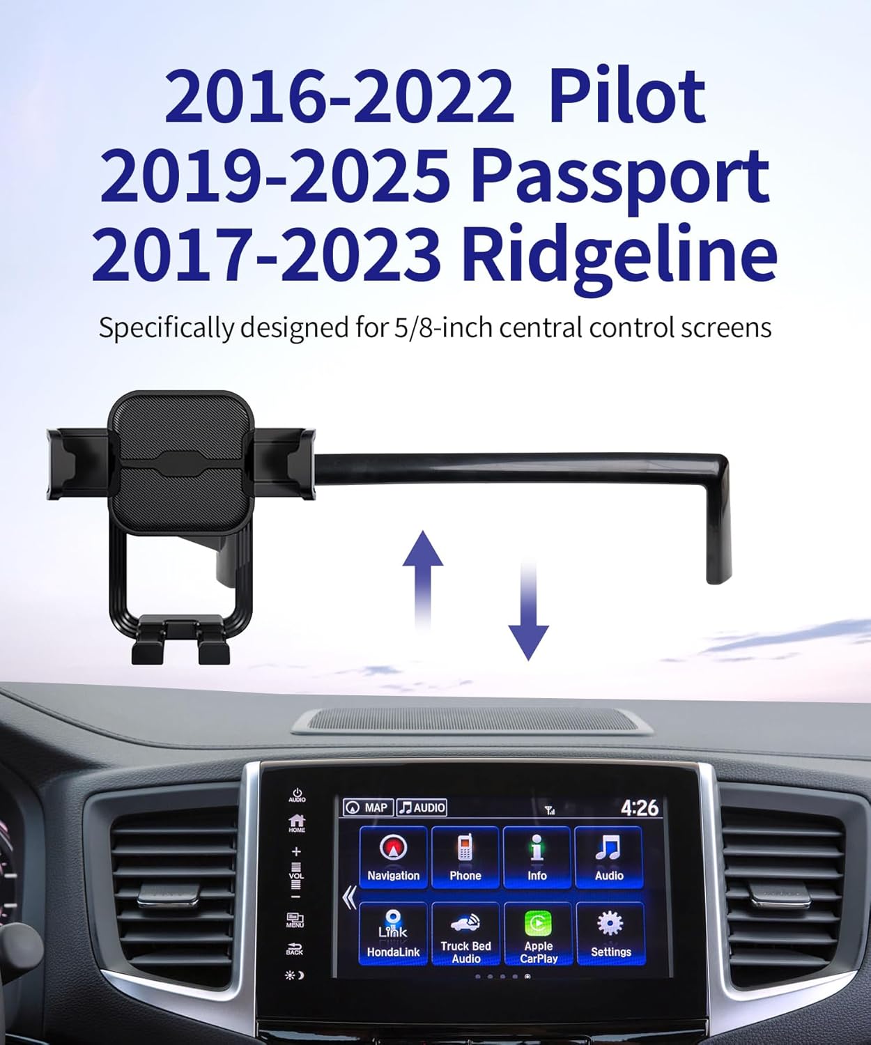 Car Phone Holder for Honda Pilot 2016-2022/Passport 2019-2025/Ridgeline 2017-2023, 5/8-inch Screen Fixed Clip, Auto Accessories Navigation Bracket, Interior Decoration Mobile Phone Mount