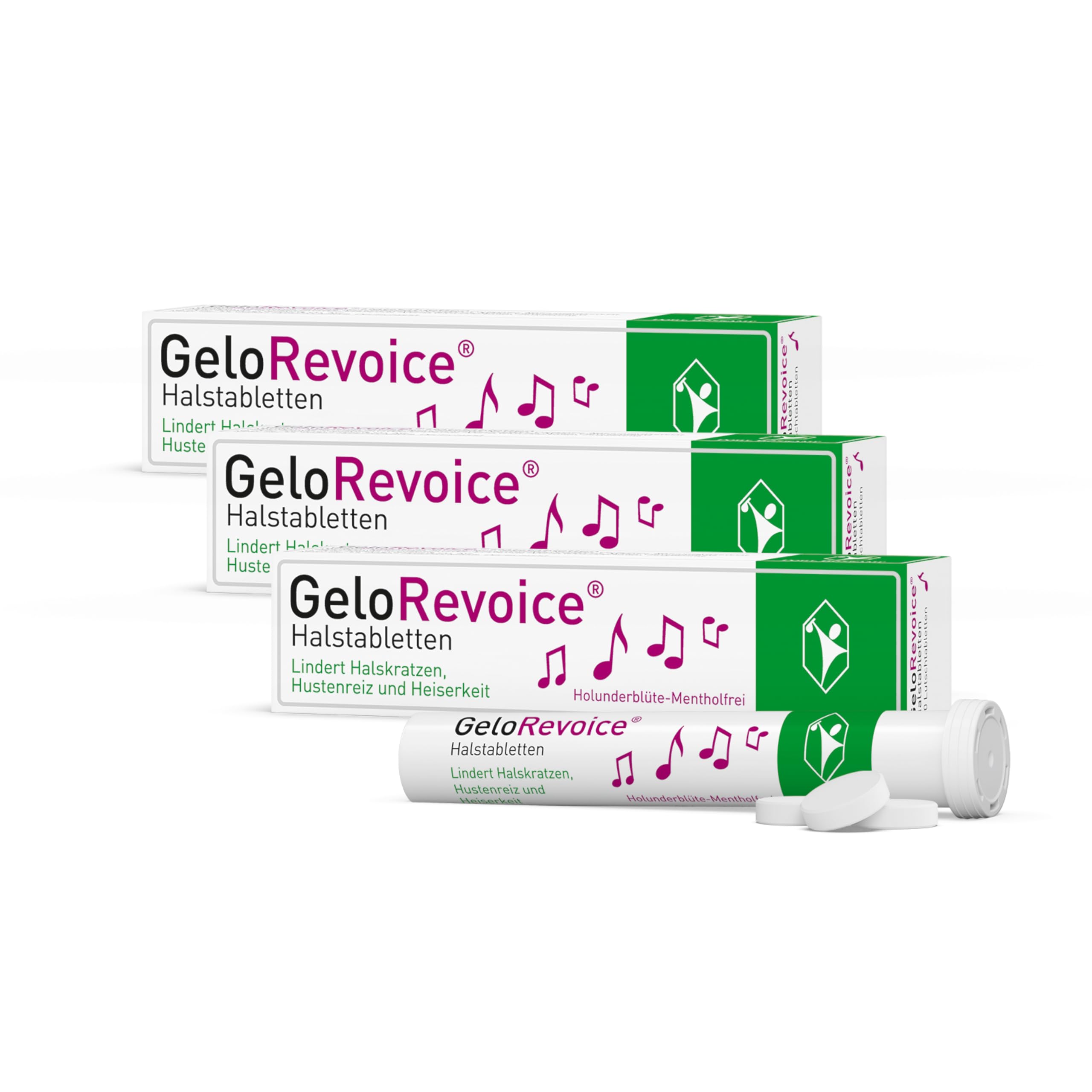 GeloRevoice Halstabletten Holunderblüte-Mentholfrei: Lindert Halskratzen, Hustenreiz und Heiserkeit, lang anhaltende Linderung auch bei Halsschmerzen, Schluckbeschwerden und Räusperzwang, 60 Stk