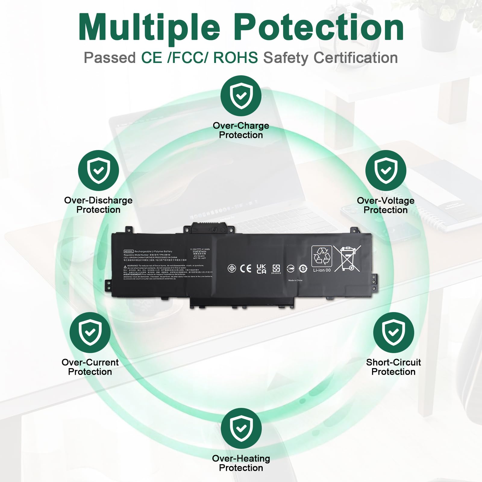 AE03XL AE03041XL Laptop Batteria Compatibile con HP 240 245 246 250 G10 14-EM 14-EE 15-FC 15-FD 15 A11U A11UD GF66 HSTNN-AB1B N21969-005 85A19EA - 11.25V 41.04Wh 3648mAh