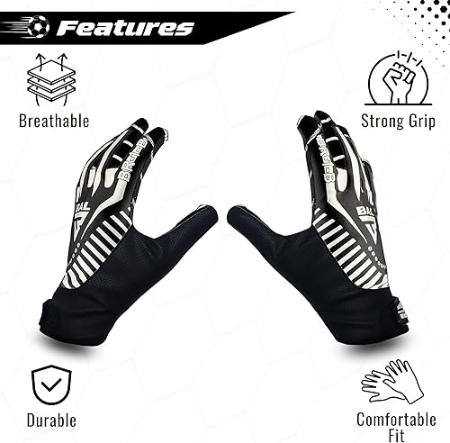 Miniatura 2 de Guantes de fútbol juveniles, guantes de receptor ancho súper adhesivos para niños y adultos, guantes de fútbol de rendimiento, material transpirable
